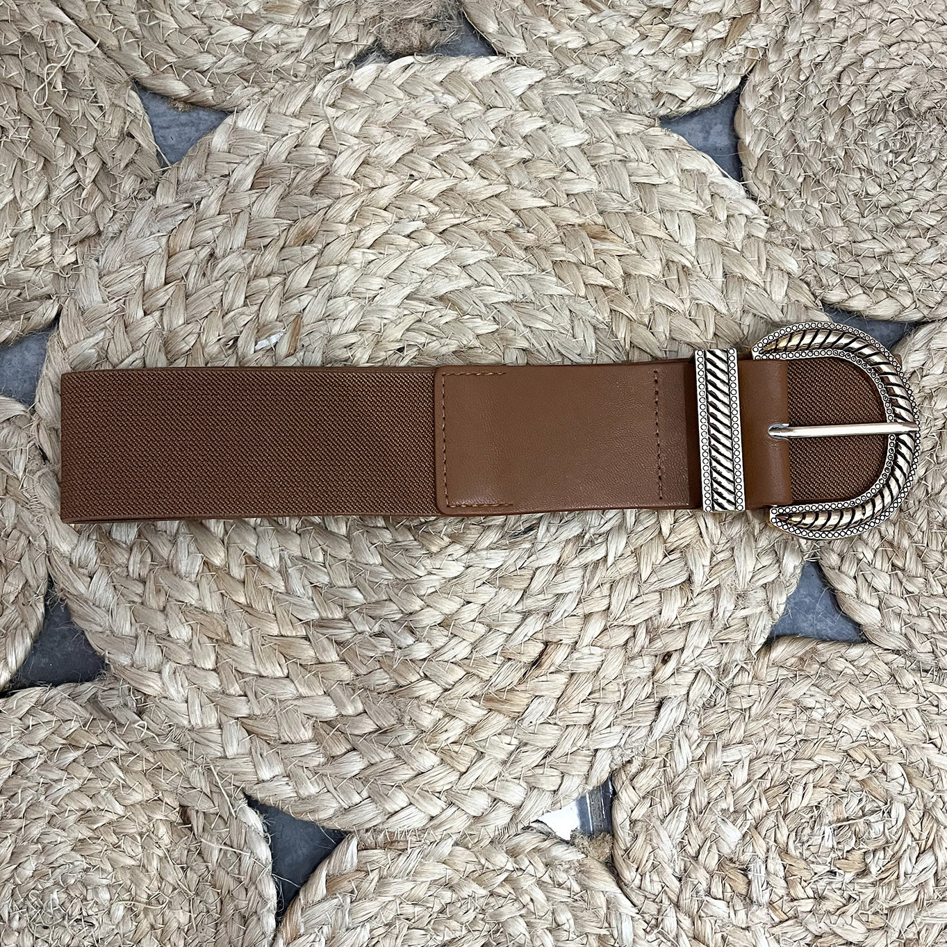 Ceinture camel large élastique boucle dorée la boutique de lydie