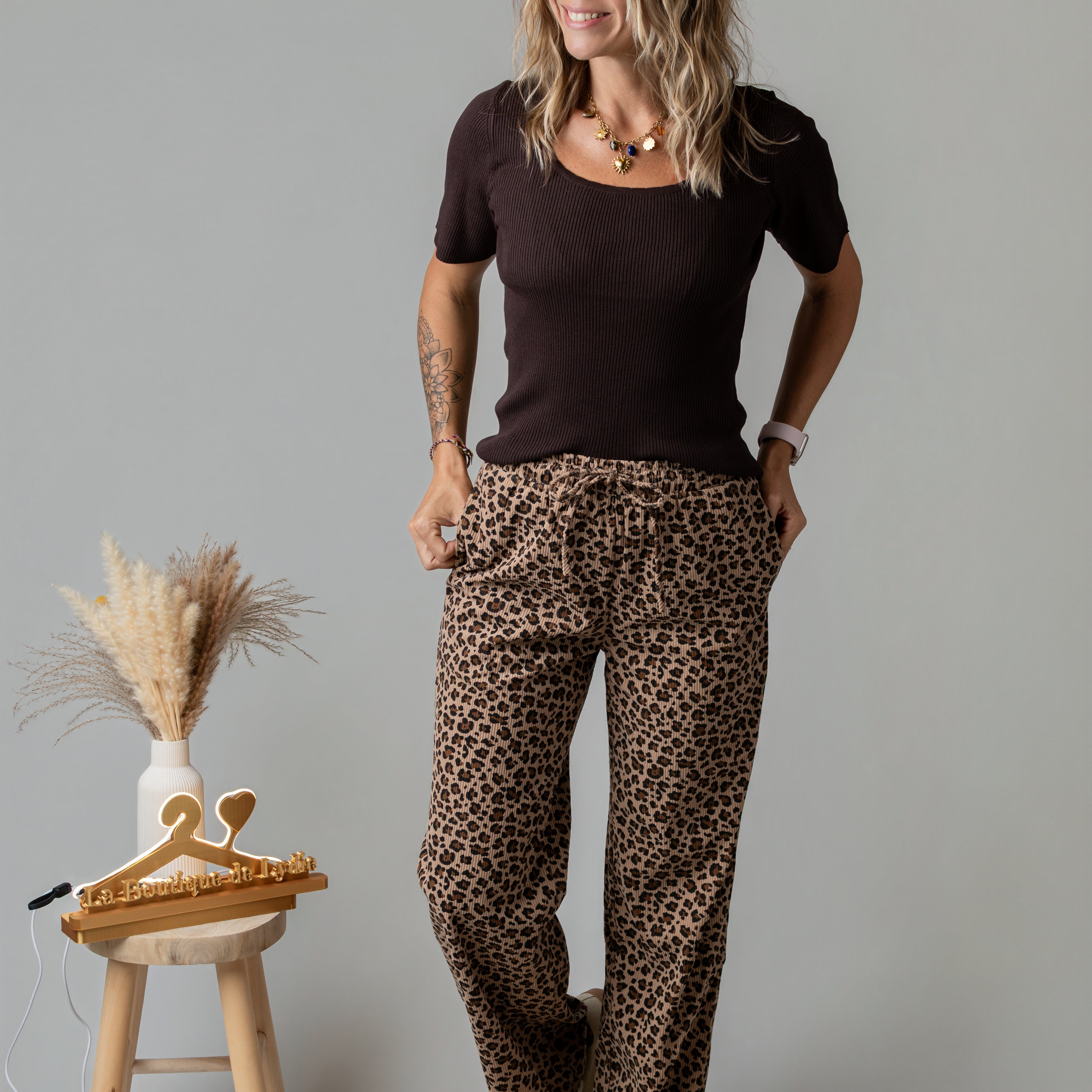 Pantalon fluide velours côtelé léopard la boutique de lydie
