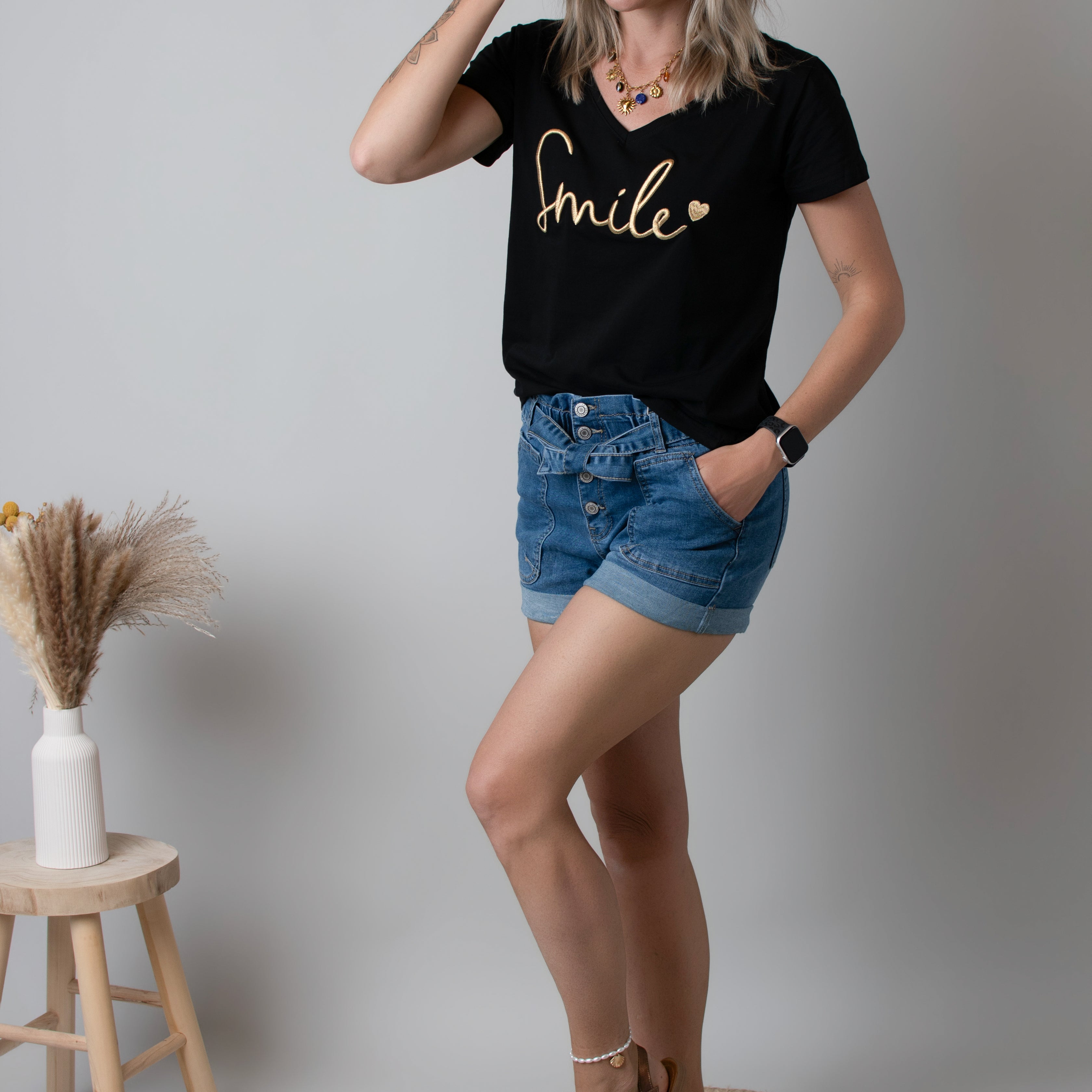 Short en Jean Denim avec Ceinture à Nouer