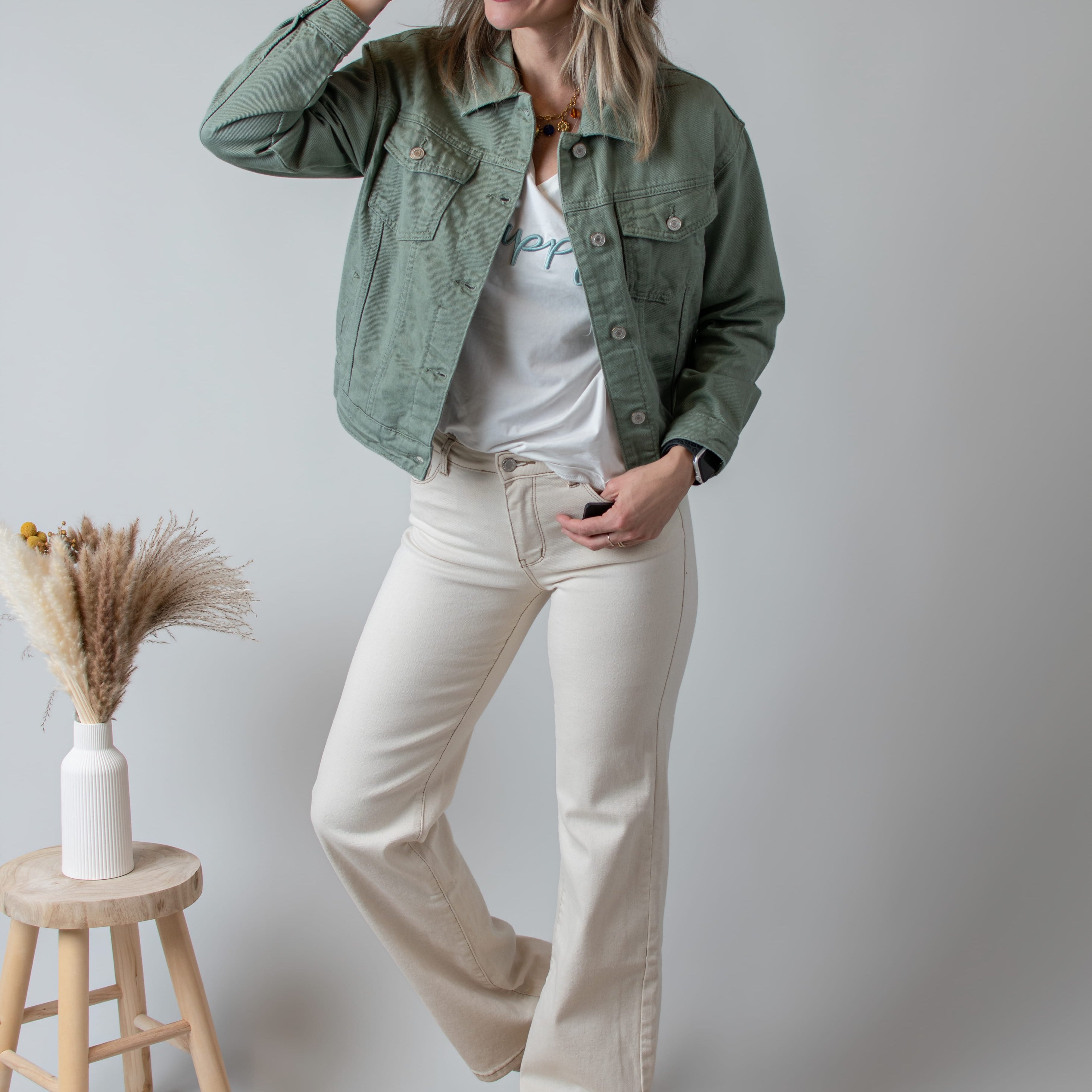 Veste en Jean Vert Sauge femme