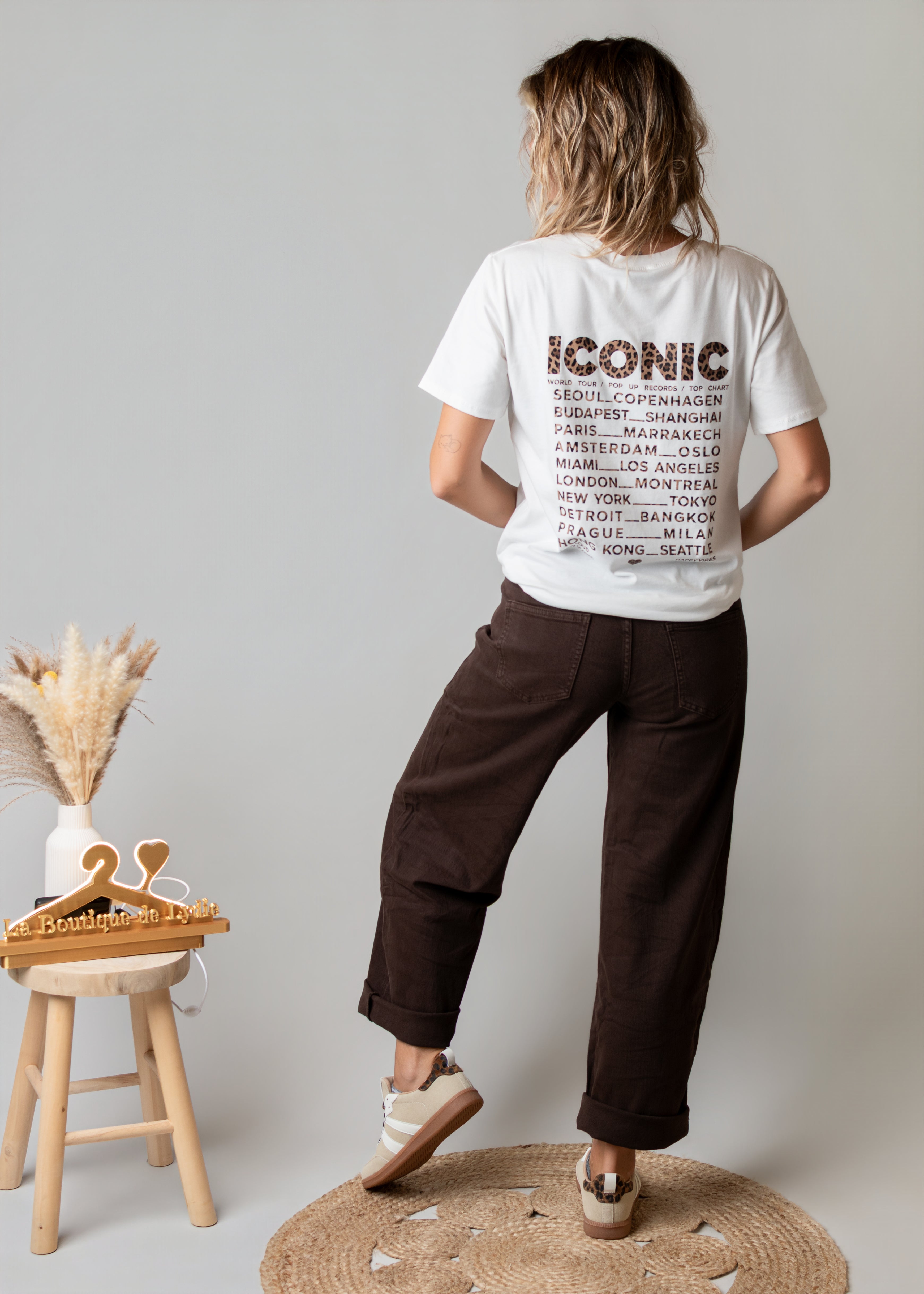 Pantalon barrel chocolat femme
