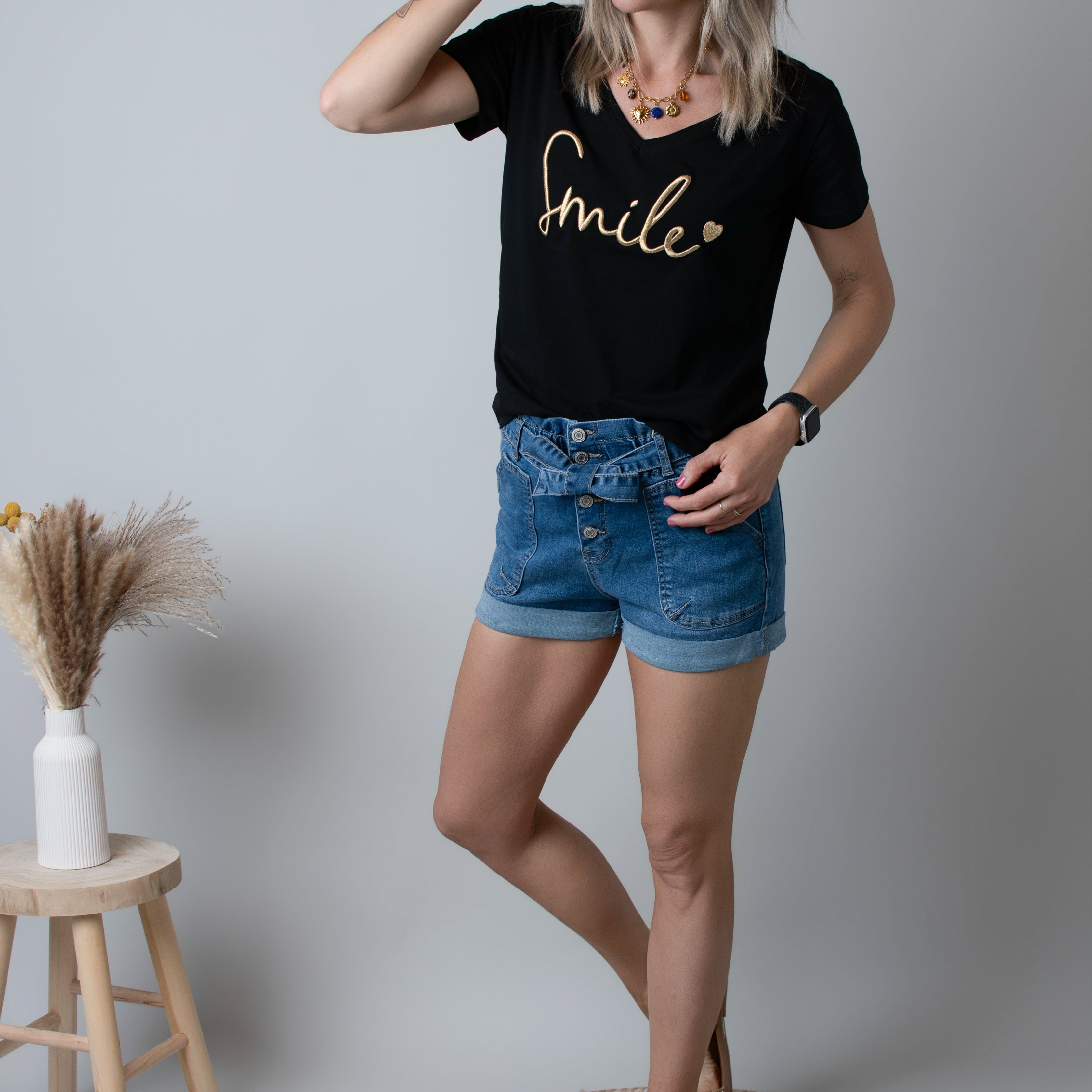 Short en Jean Denim avec Ceinture à Nouer la boutique de lydie