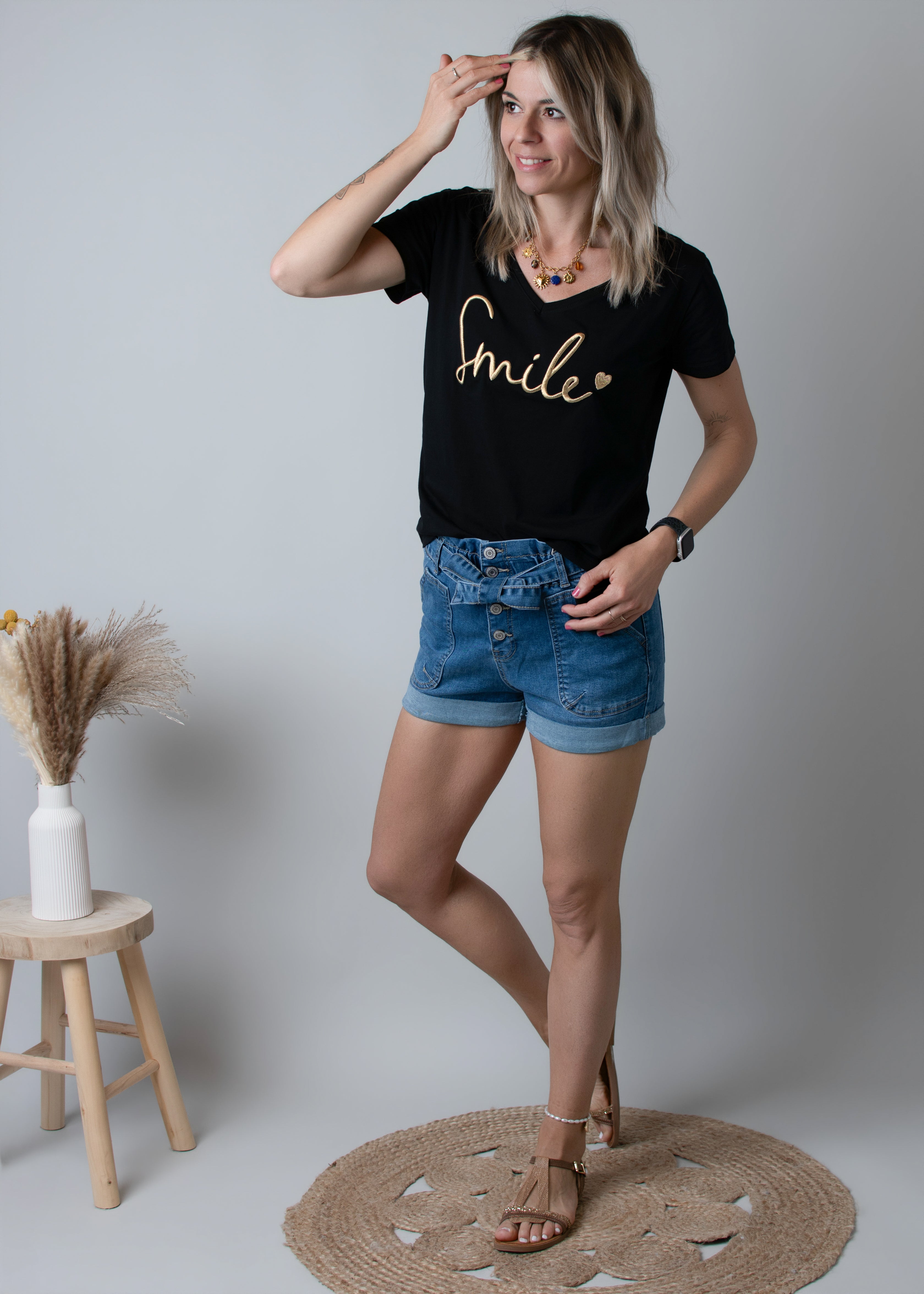 Short en Jean Denim avec Ceinture à Nouer la boutique de lydie