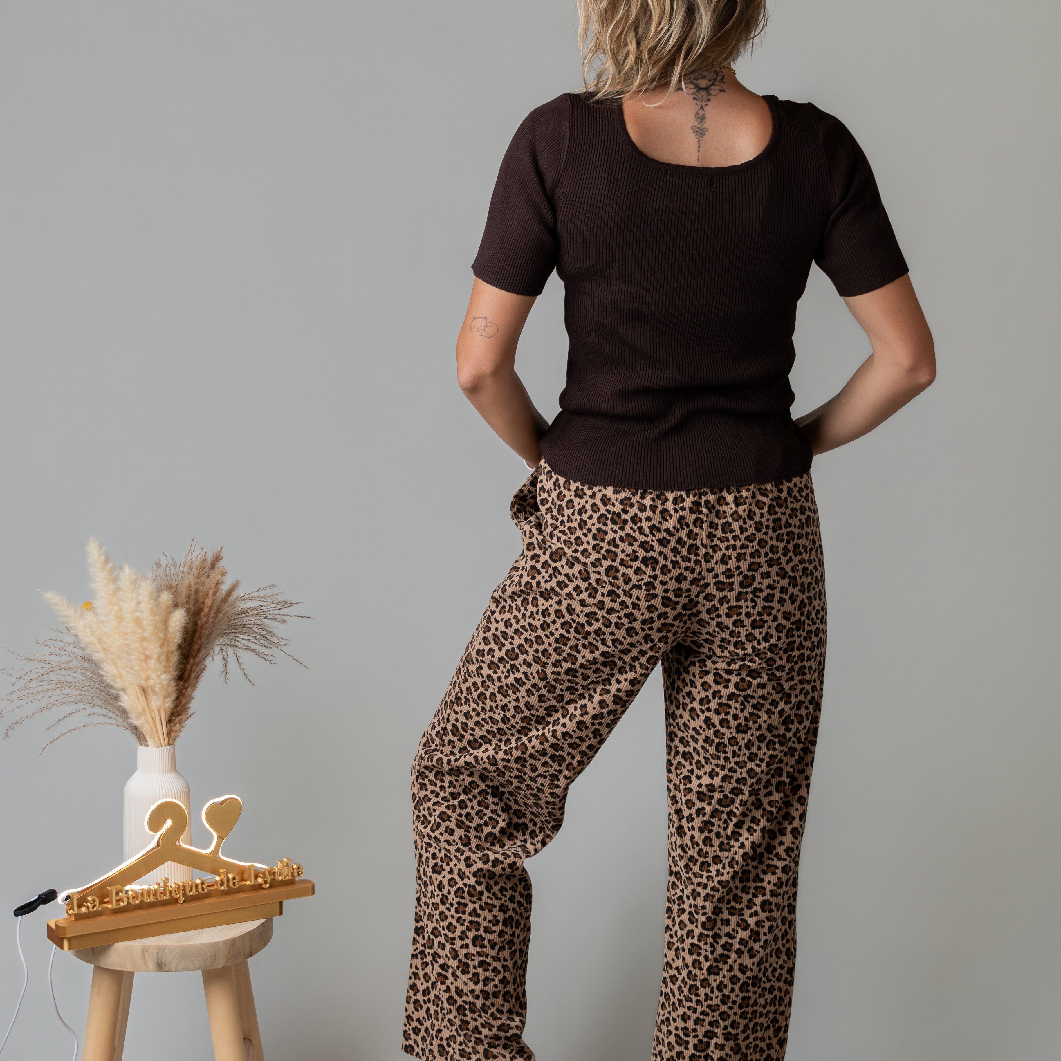 Pantalon fluide velours côtelé léopard