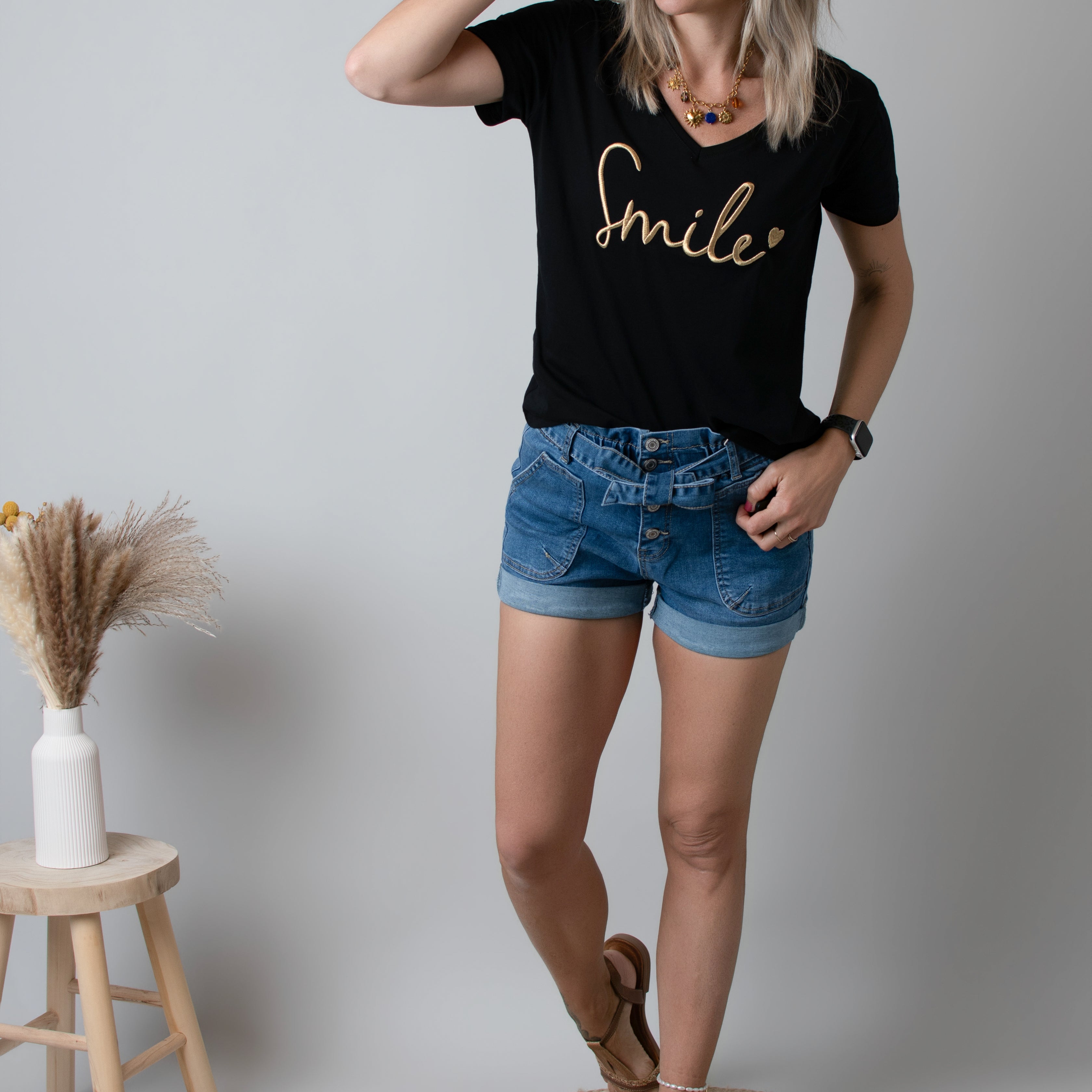 Short en Jean Denim avec Ceinture à Nouer