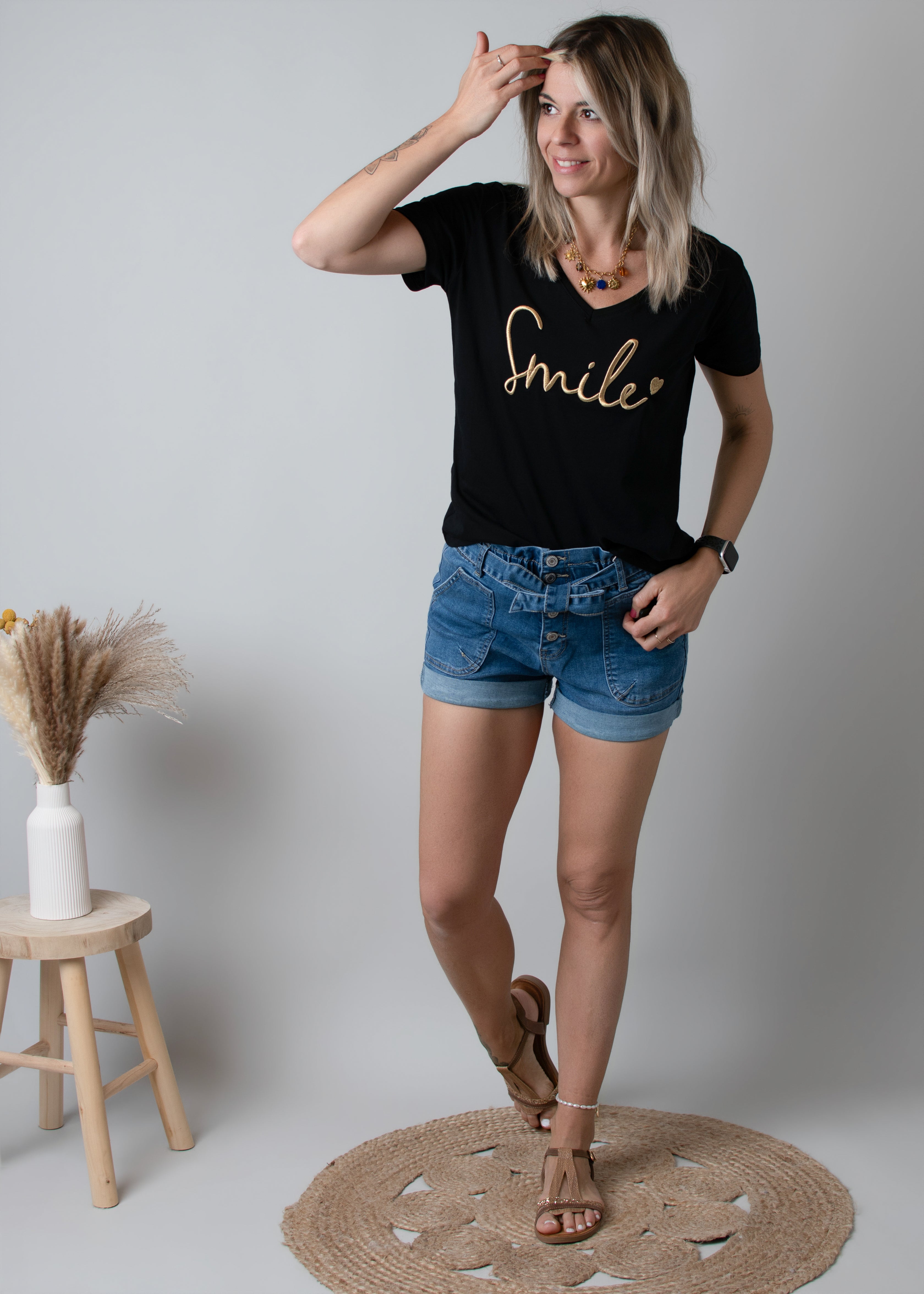 Short en Jean Denim avec Ceinture à Nouer