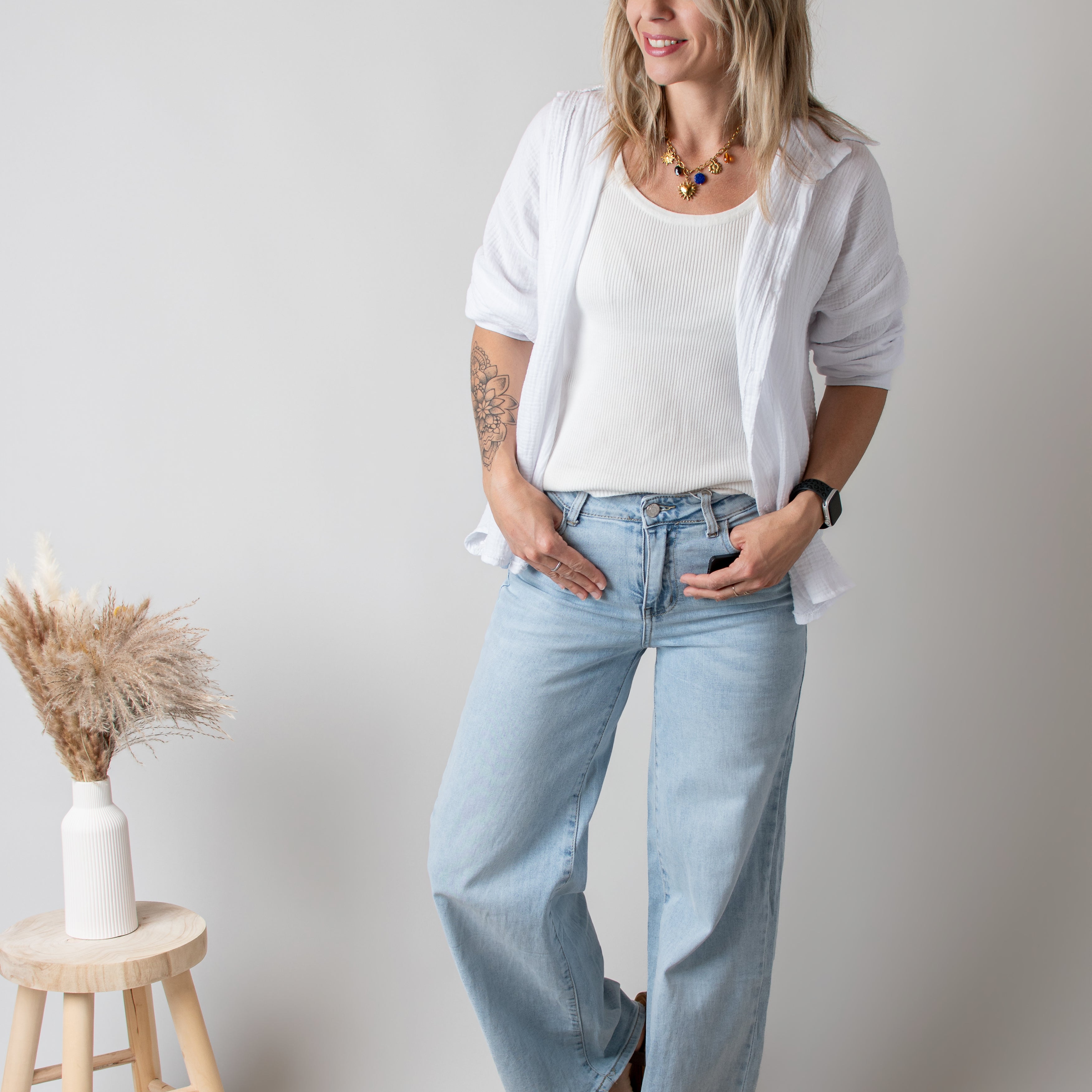 Chemise en Gaze de Coton Blanche floqué