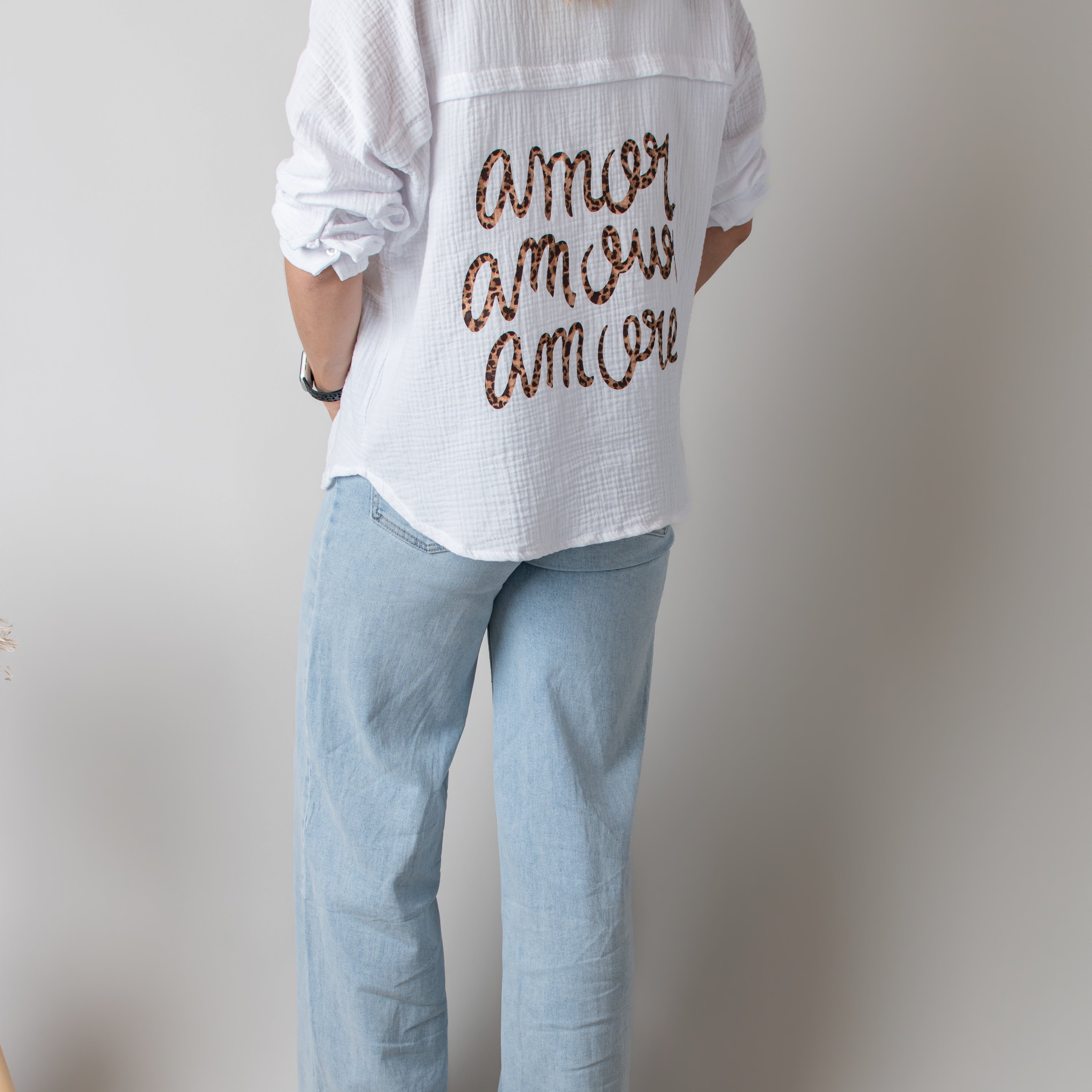 Chemise en Gaze de Coton Blanche floqué