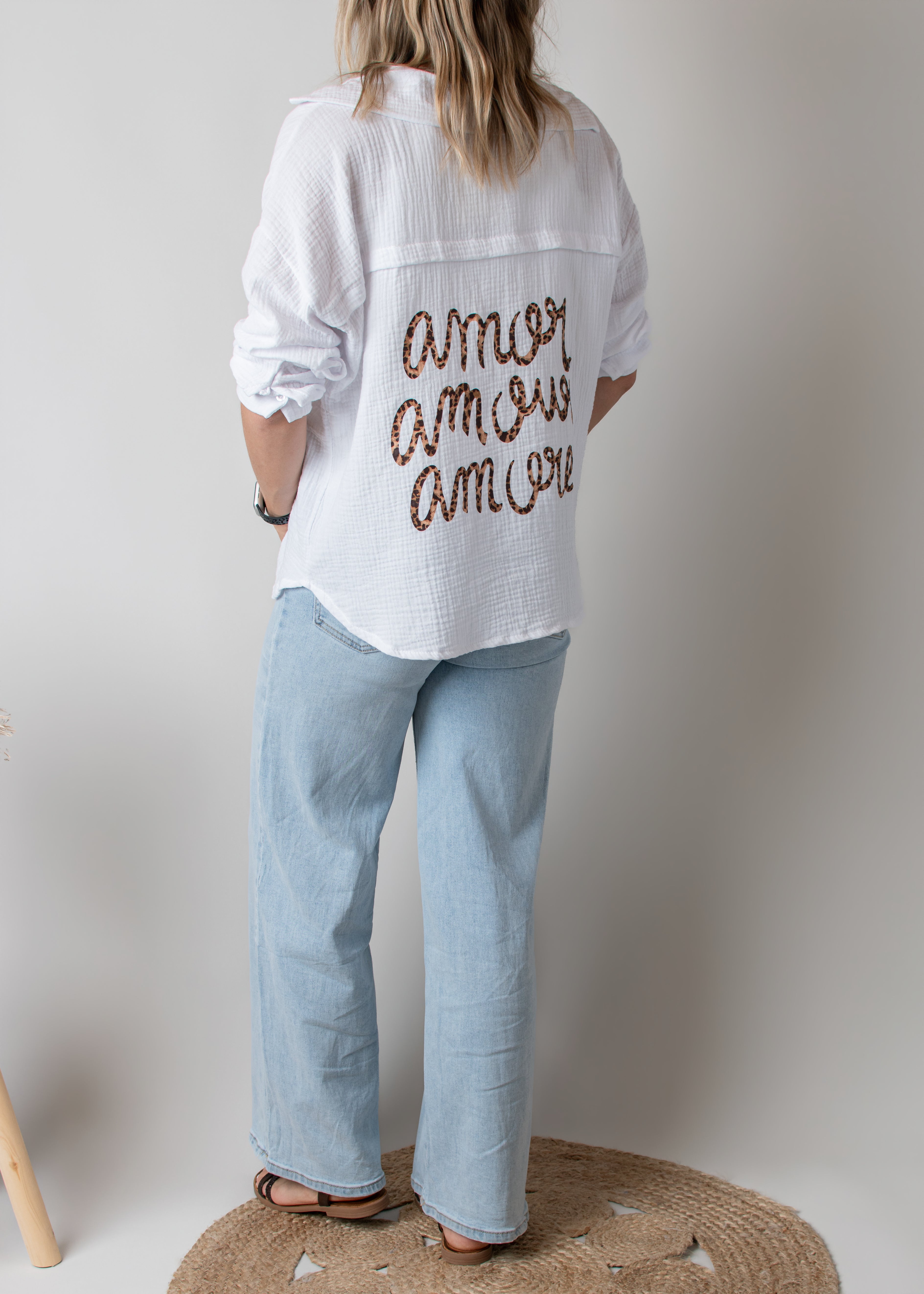 Chemise en Gaze de Coton Blanche floqué