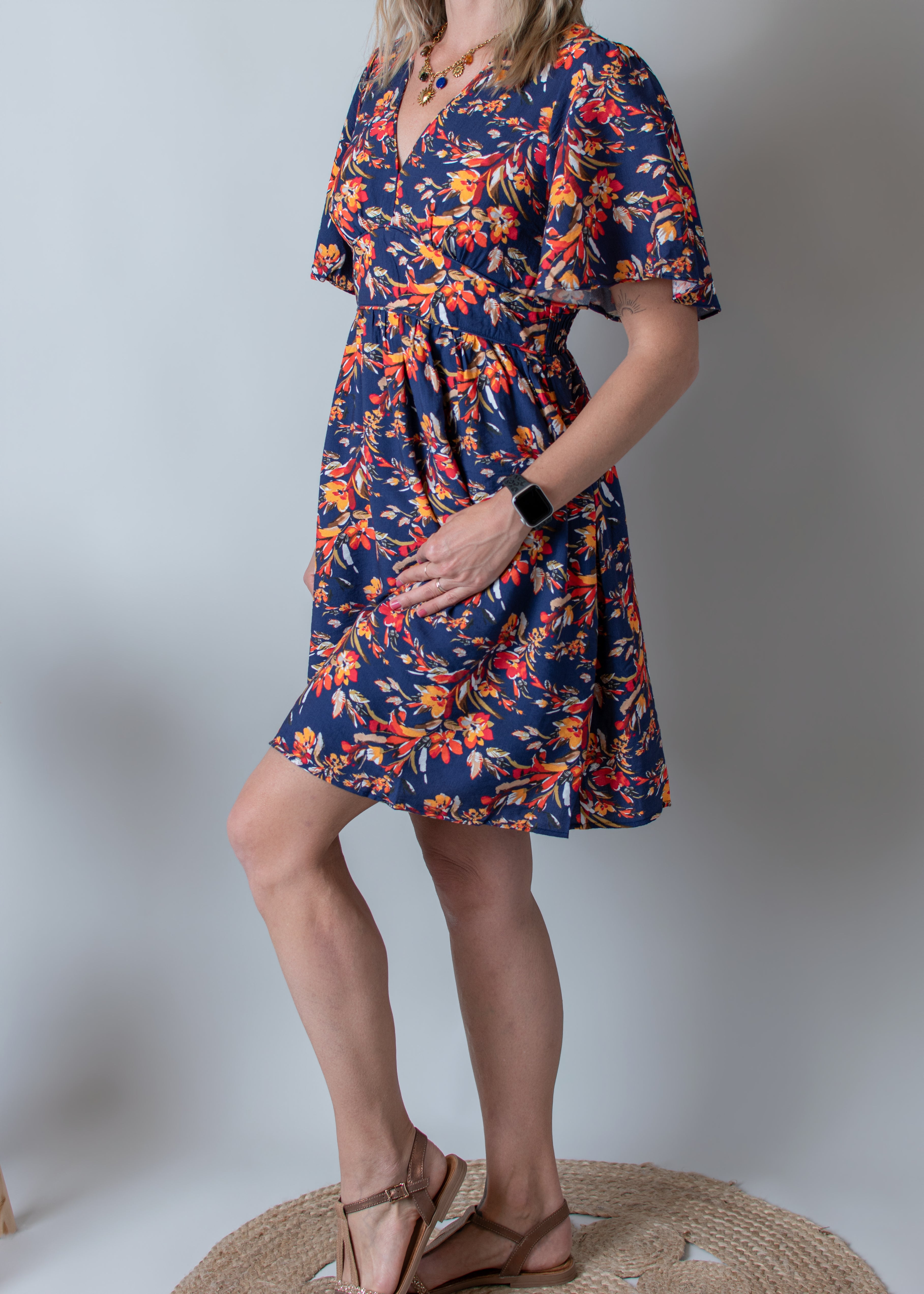 Robe Courte Fleurie marine