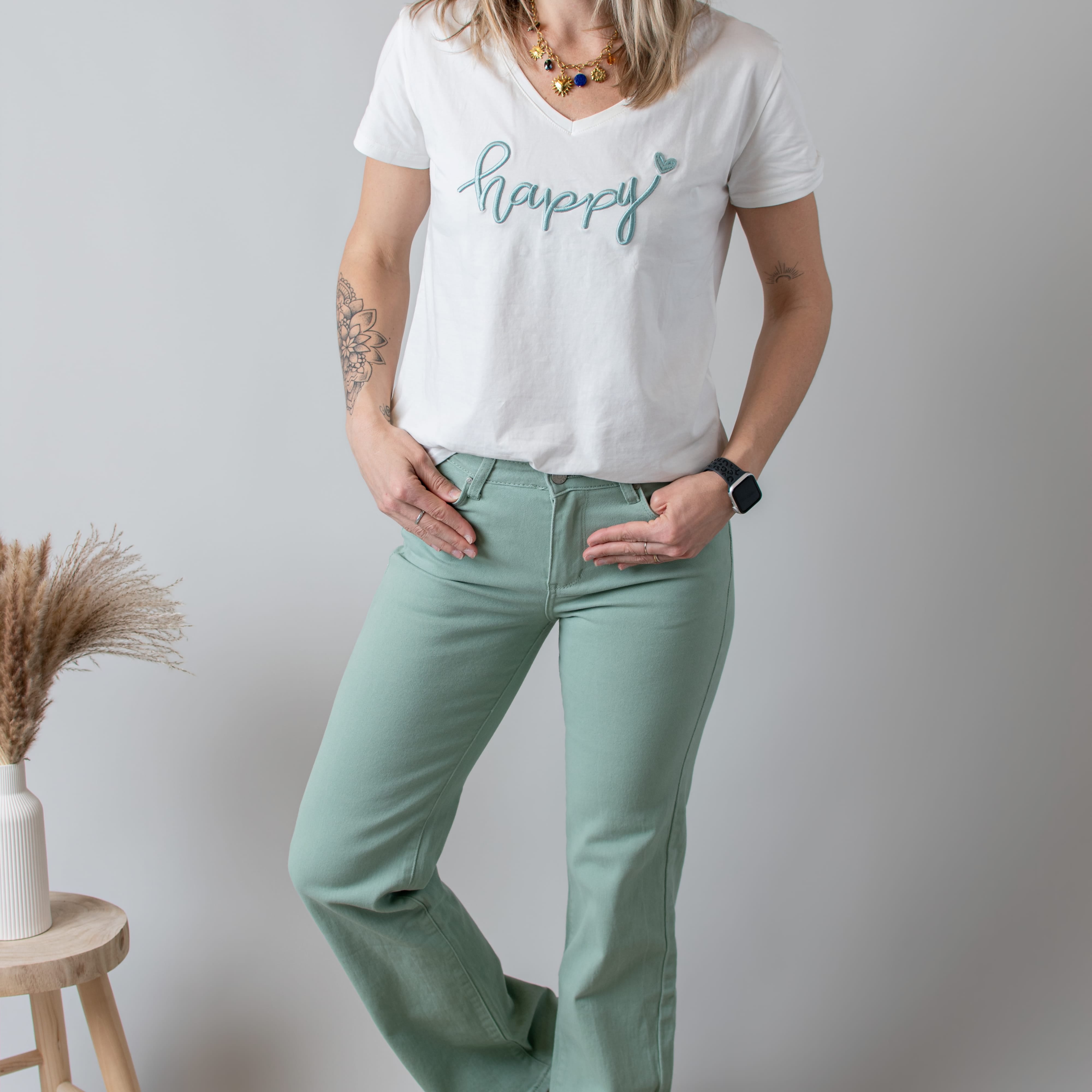 Pantalon flare vert sauge la boutique de Lydie