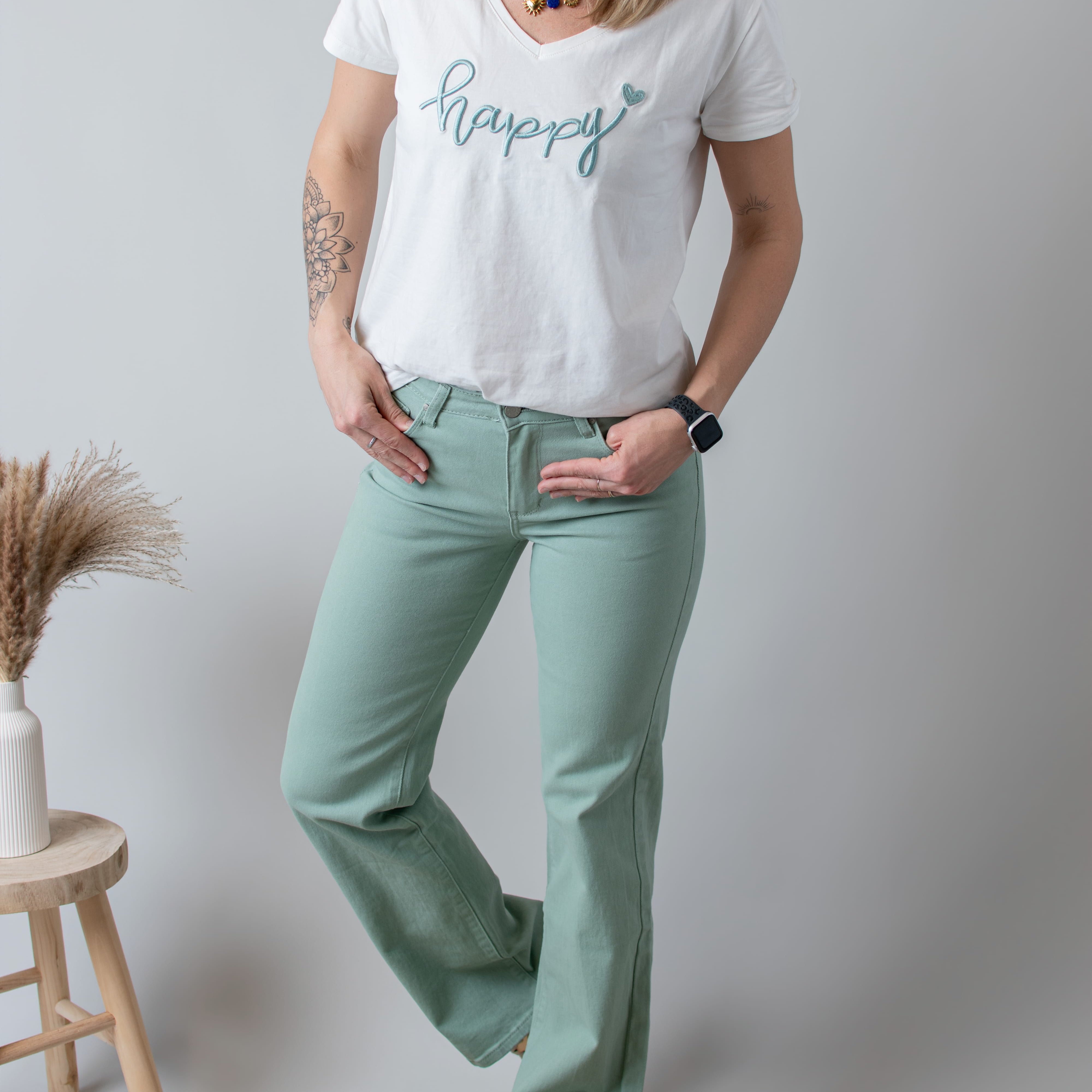 Pantalon flare vert sauge femme