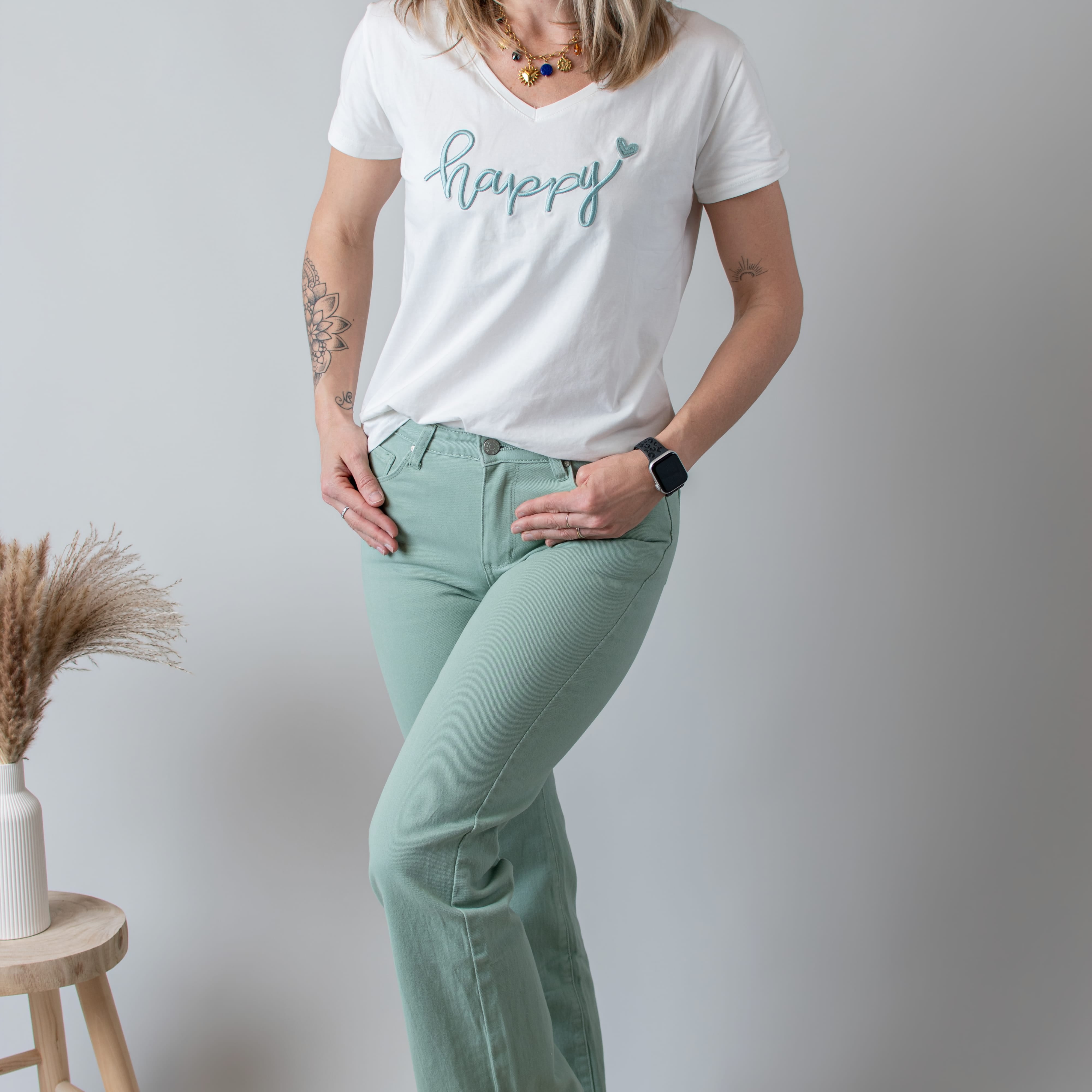 Pantalon flare vert sauge femme