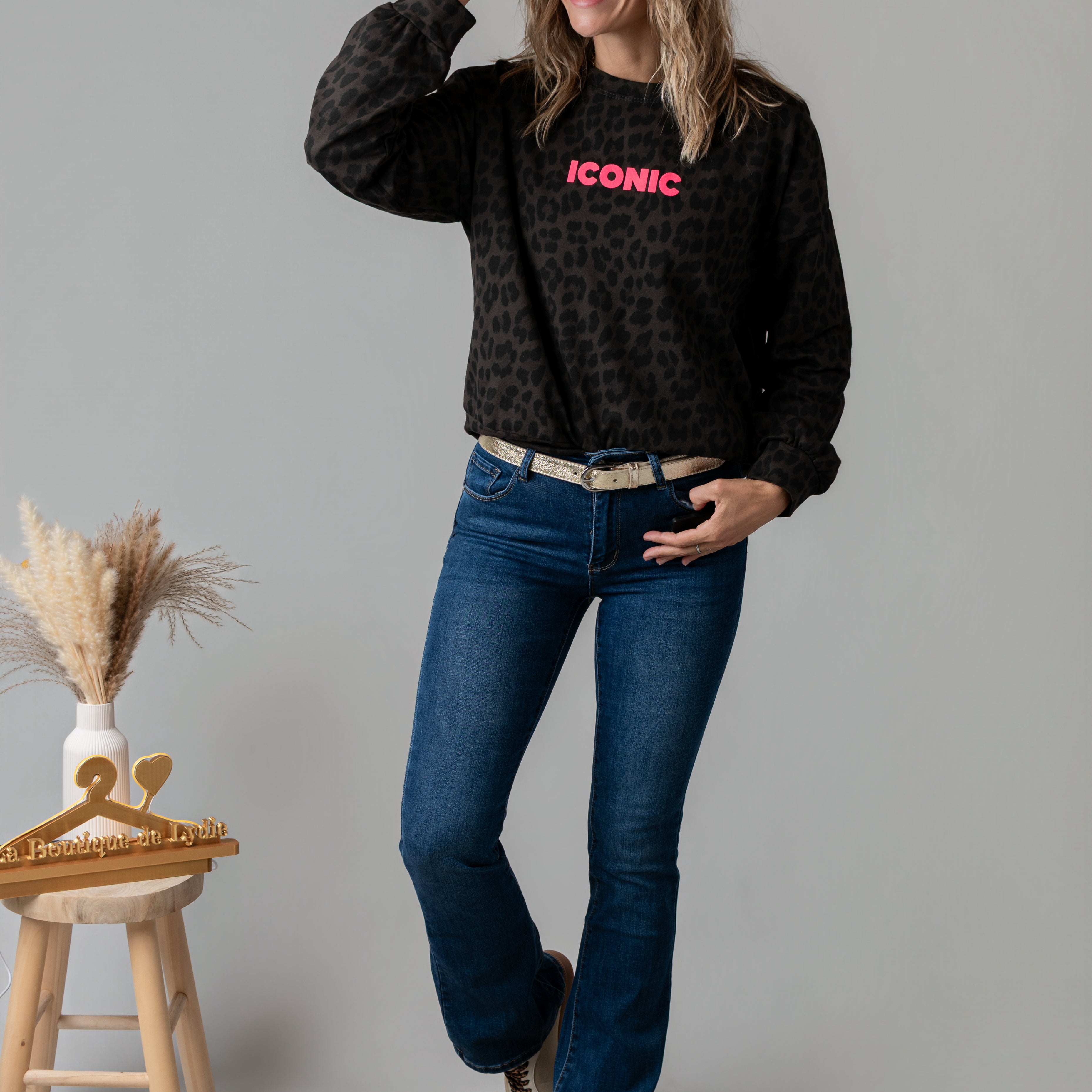 Sweat fin léopard chocolat Iconic