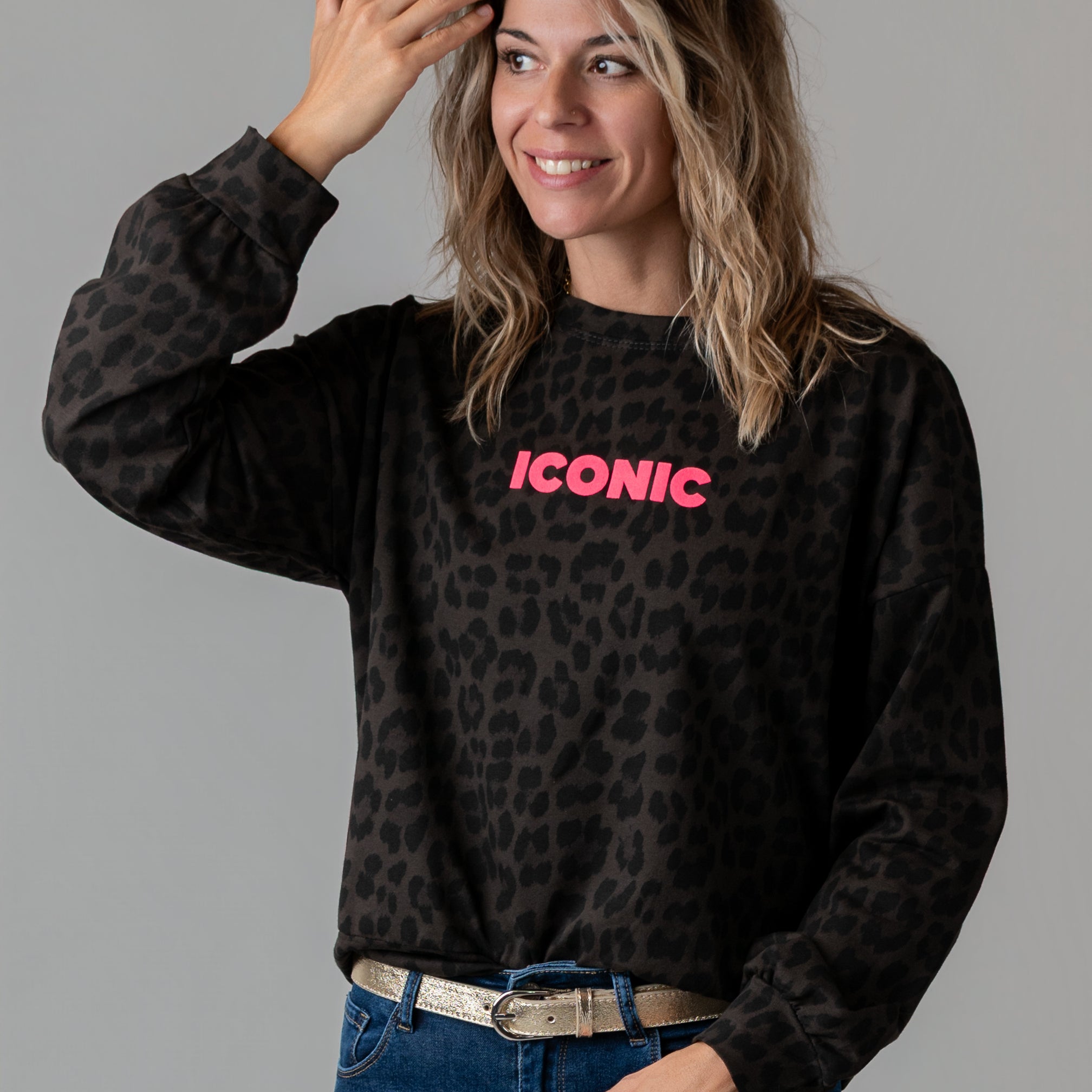 Sweat fin léopard chocolat Iconic la boutique de lydie