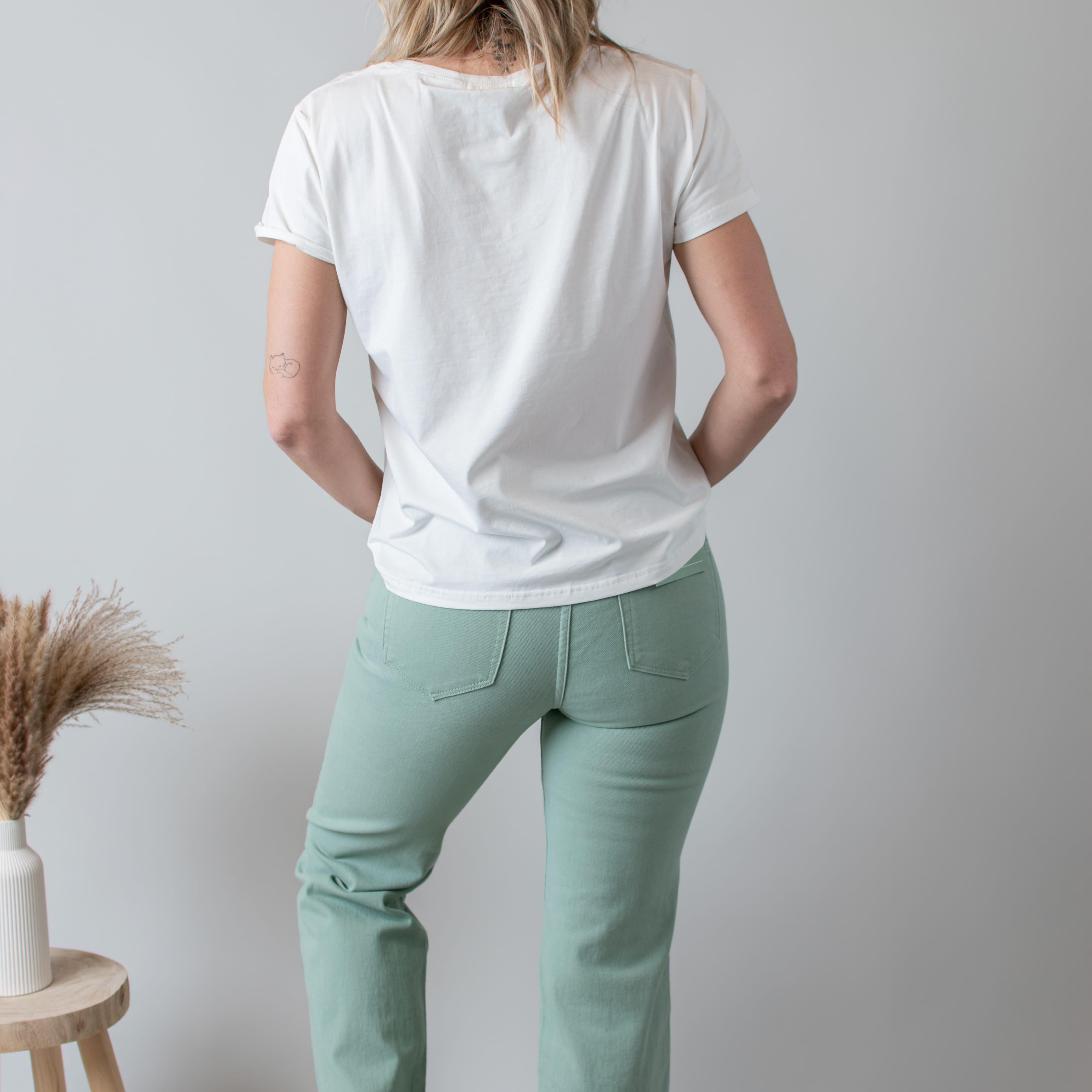 Pantalon flare vert sauge femme