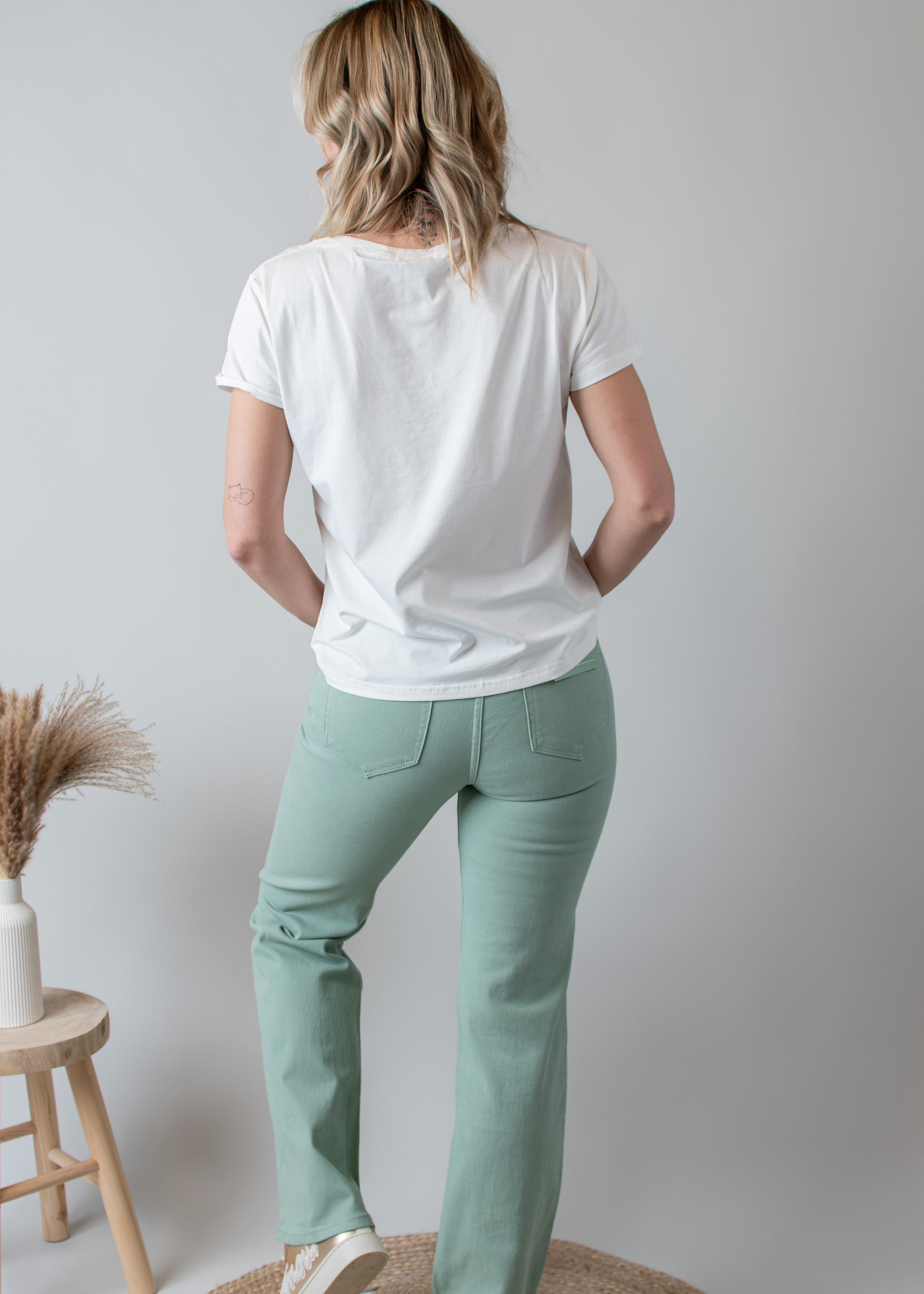 Pantalon flare vert sauge femme