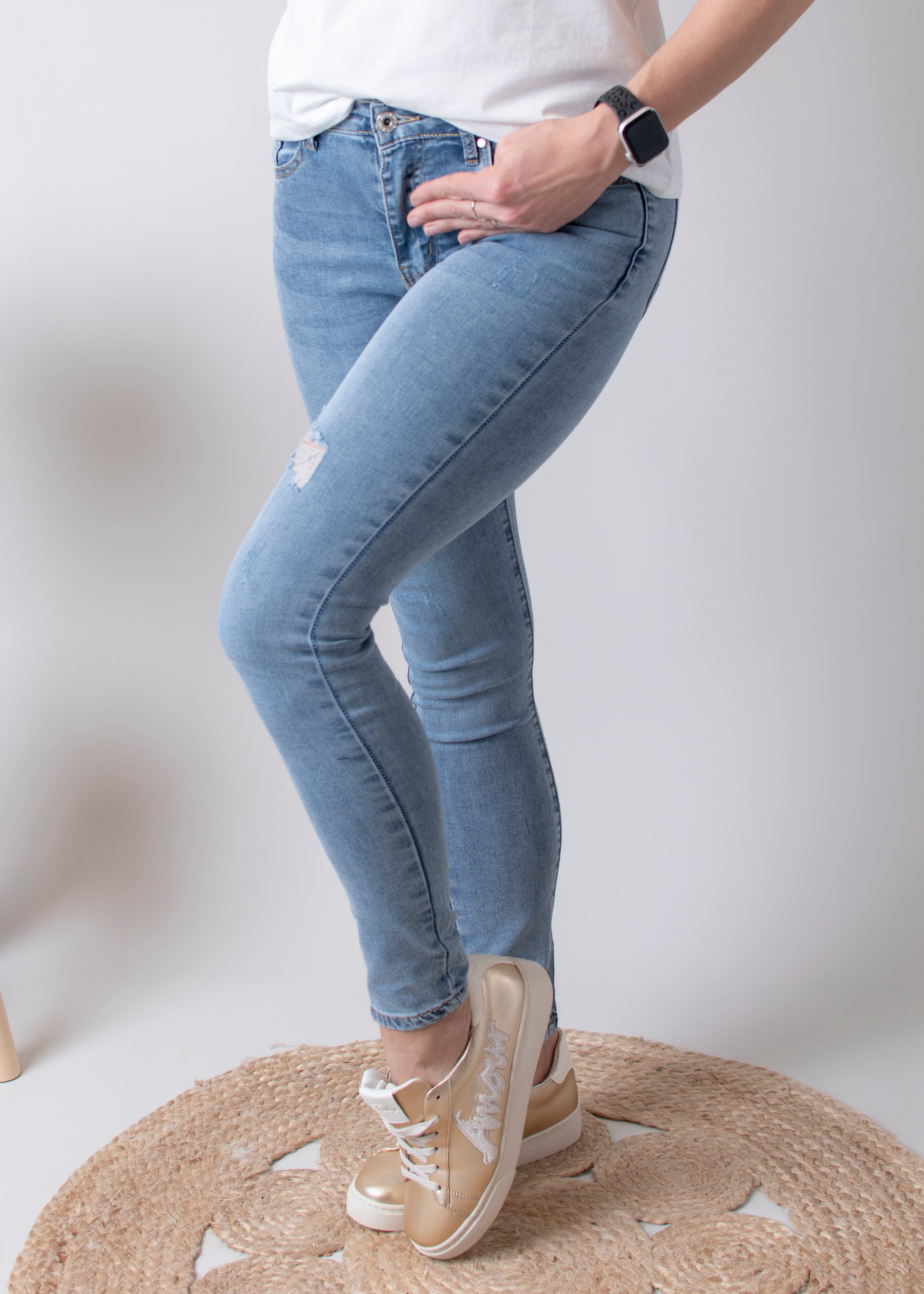 Jean skinny bleu clair delavé