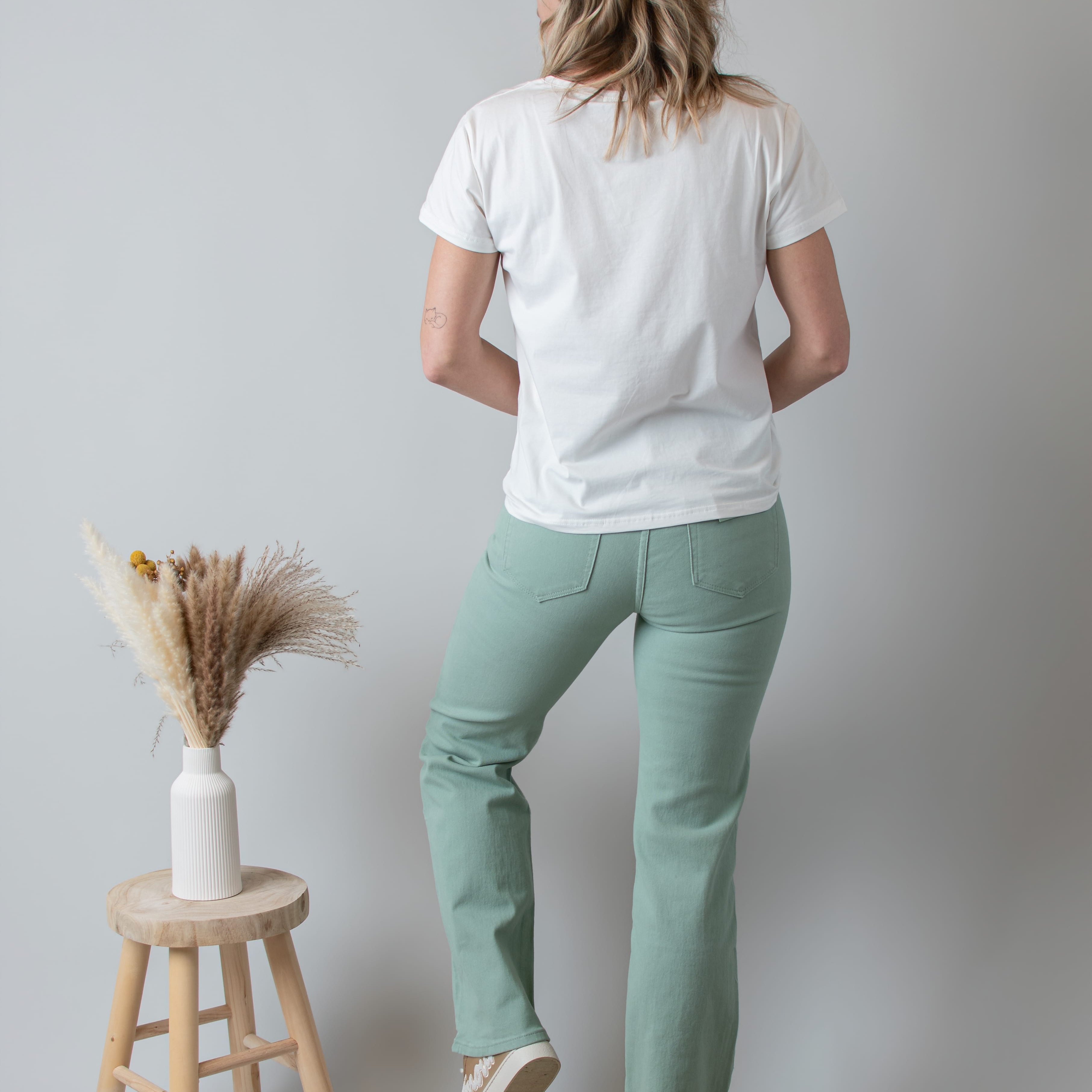Pantalon flare vert sauge femme