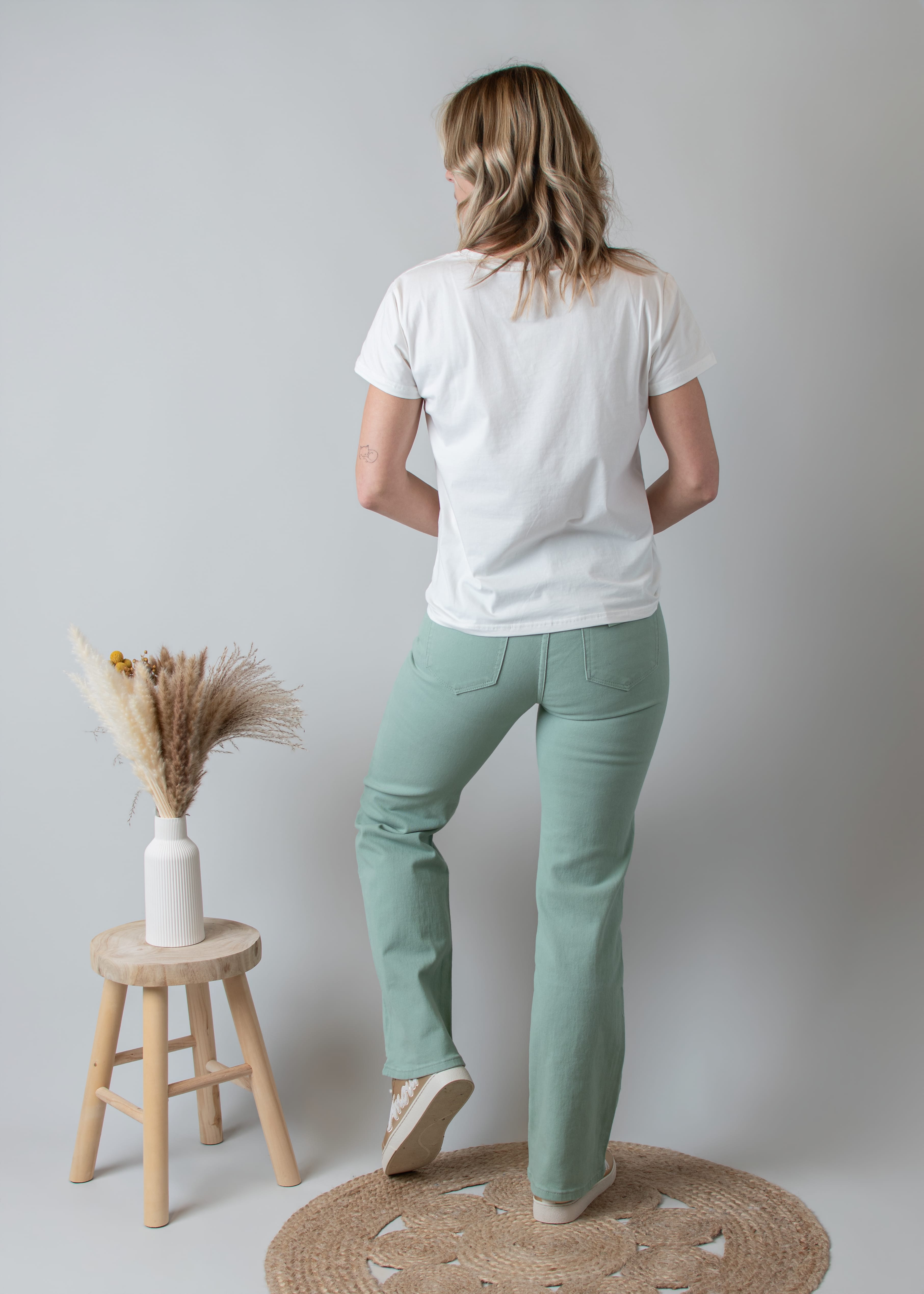 Pantalon flare vert sauge femme