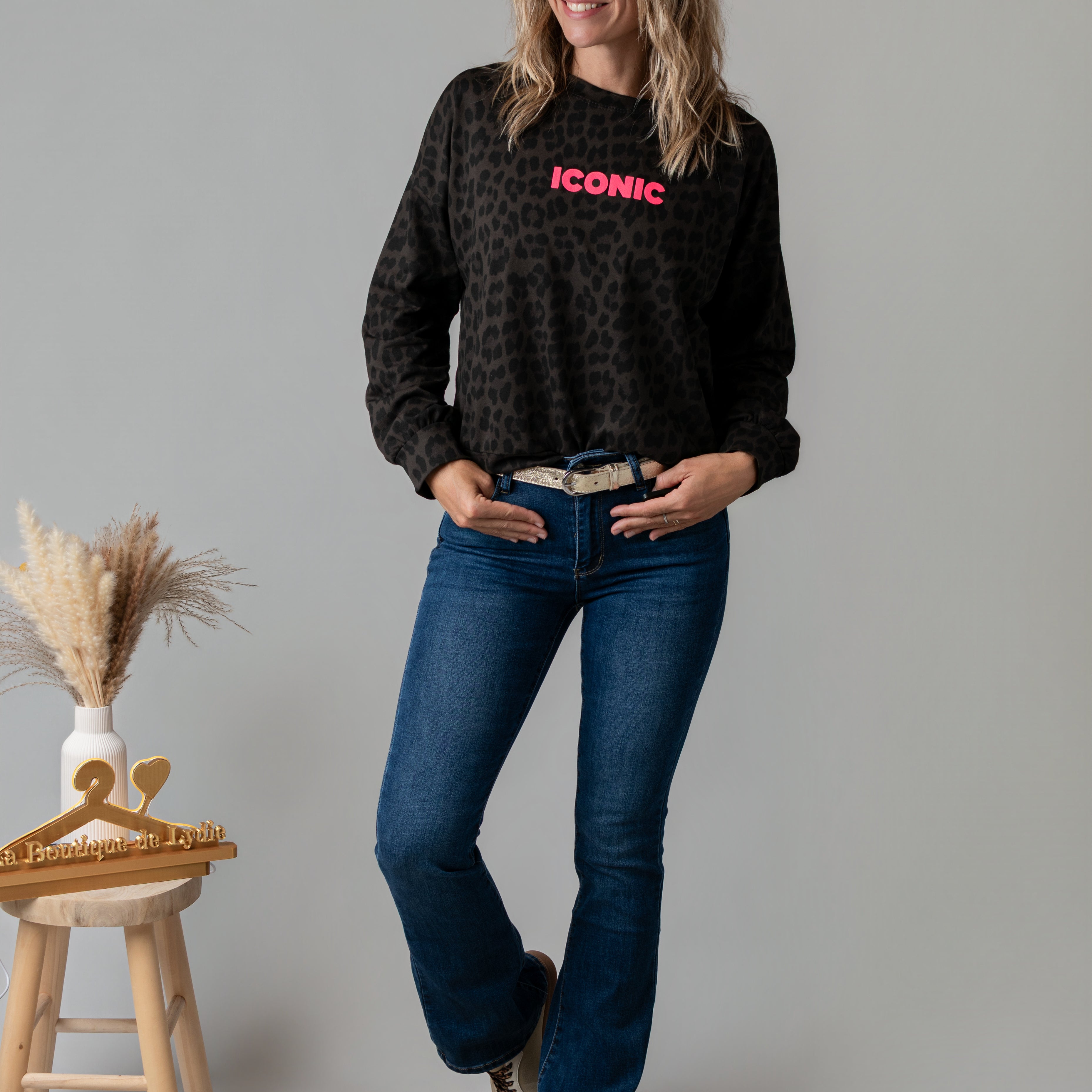 Sweat fin léopard chocolat Iconic