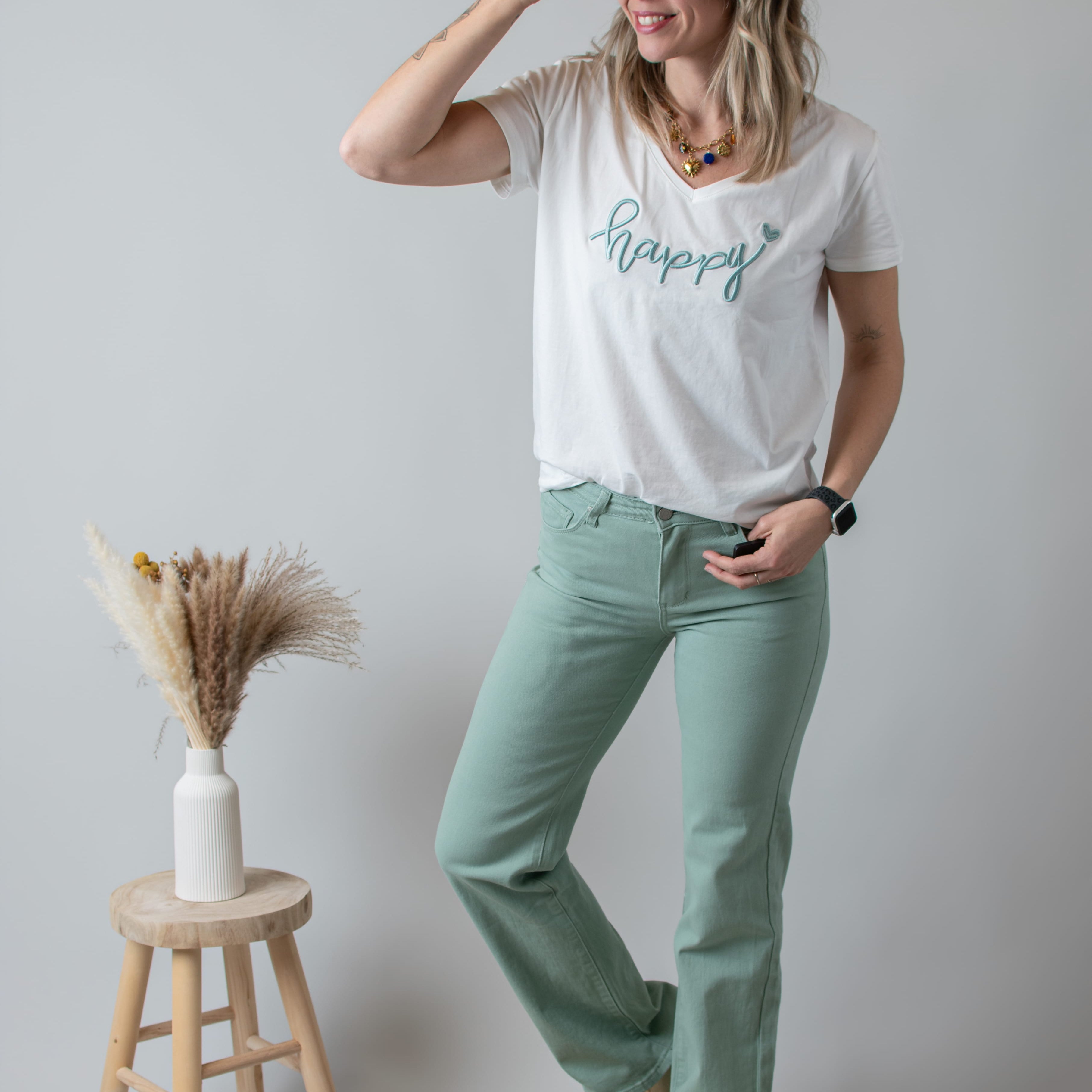 Pantalon flare vert sauge femme