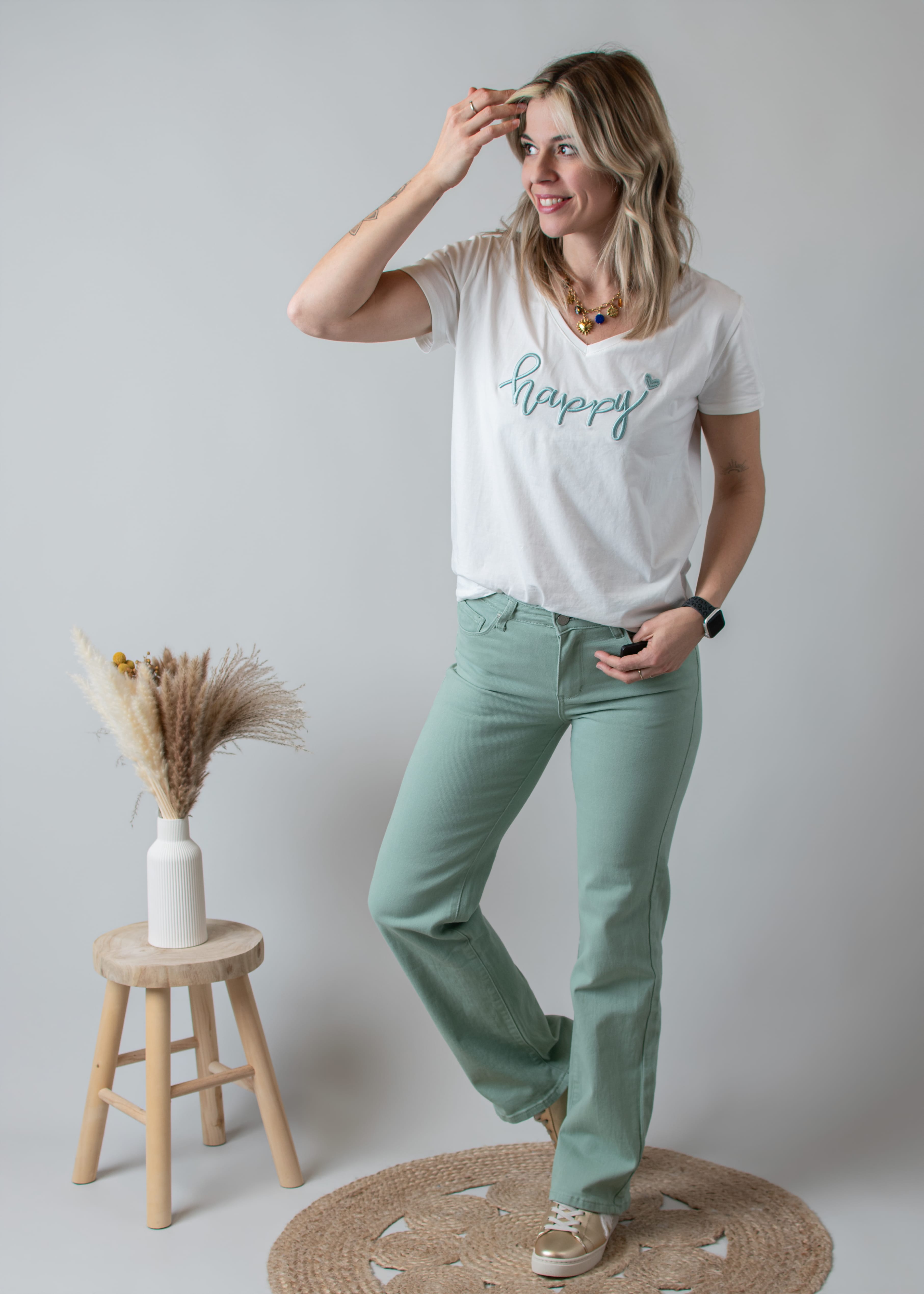 Pantalon flare vert sauge femme