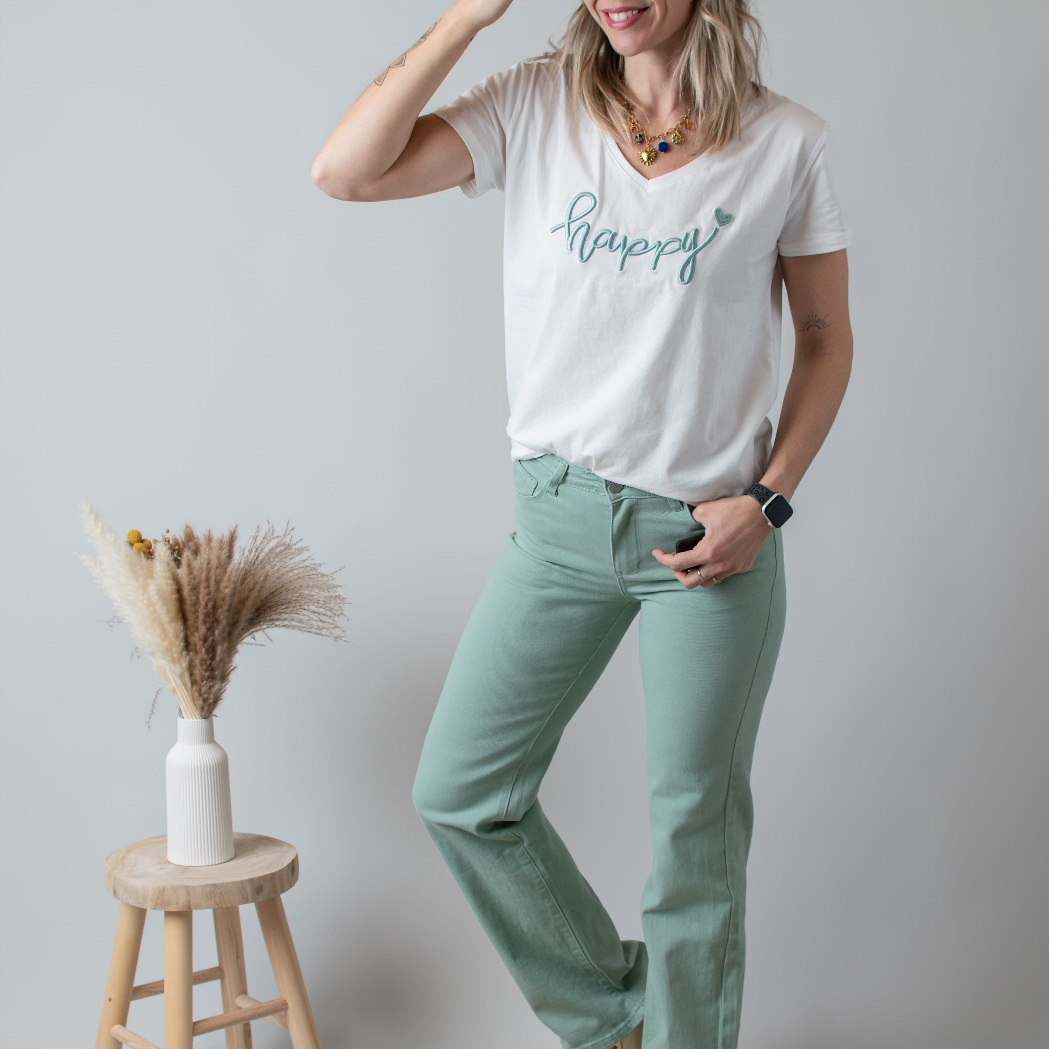 Pantalon flare vert sauge femme