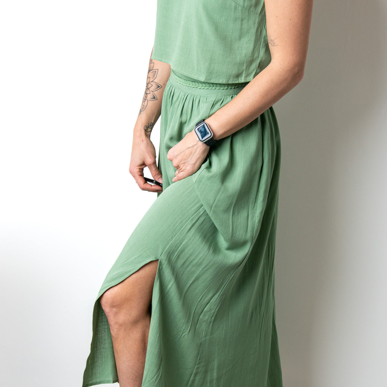 Ensemble Jupe Crop Top Vert Sauge