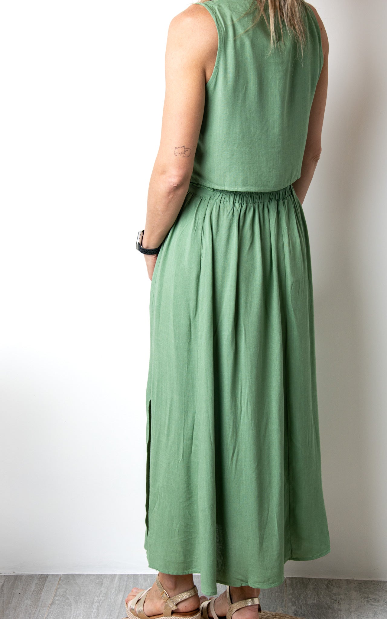 Ensemble Jupe Crop Top Vert Sauge