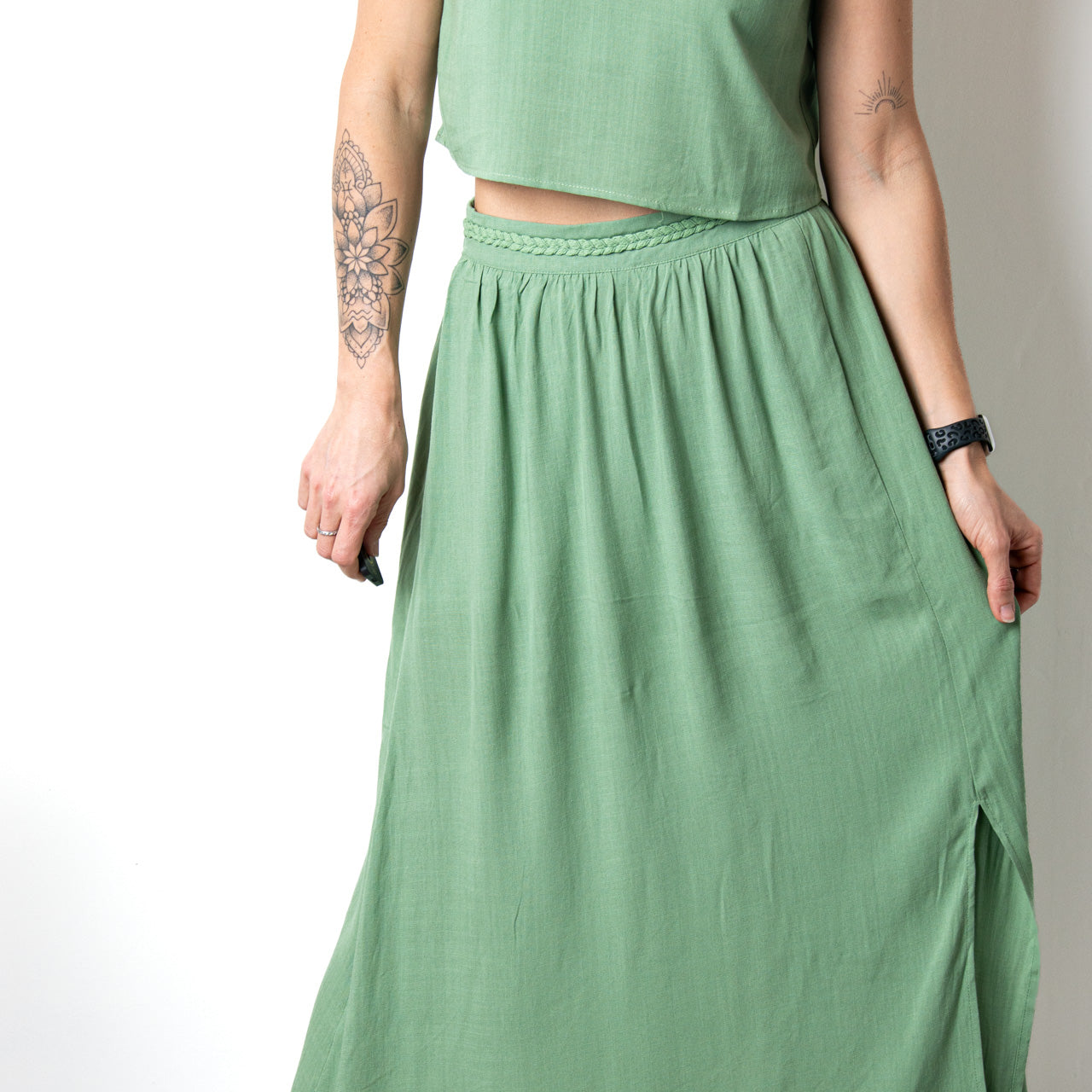 Ensemble Jupe Crop Top Vert Sauge