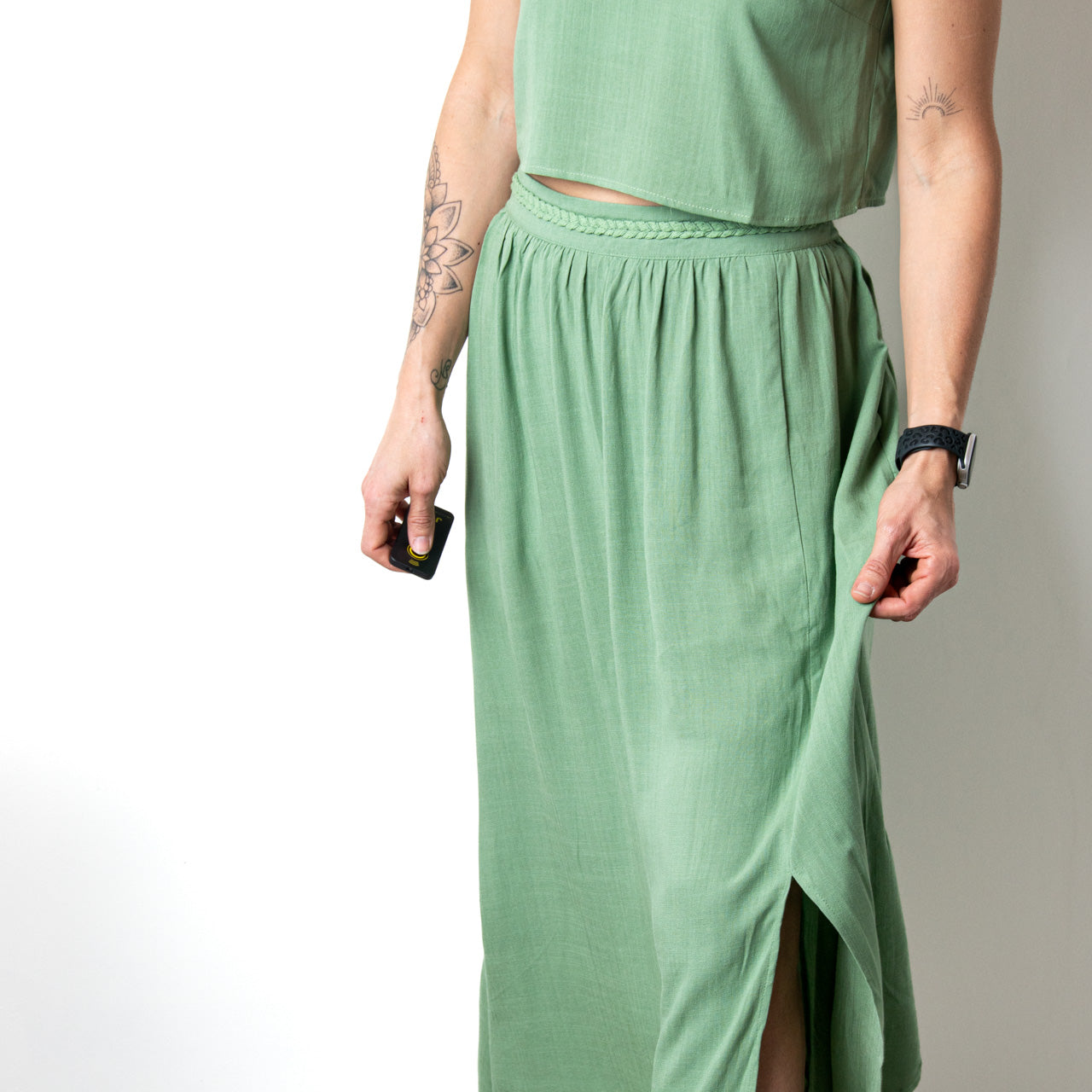 Ensemble Jupe Crop Top Vert Sauge