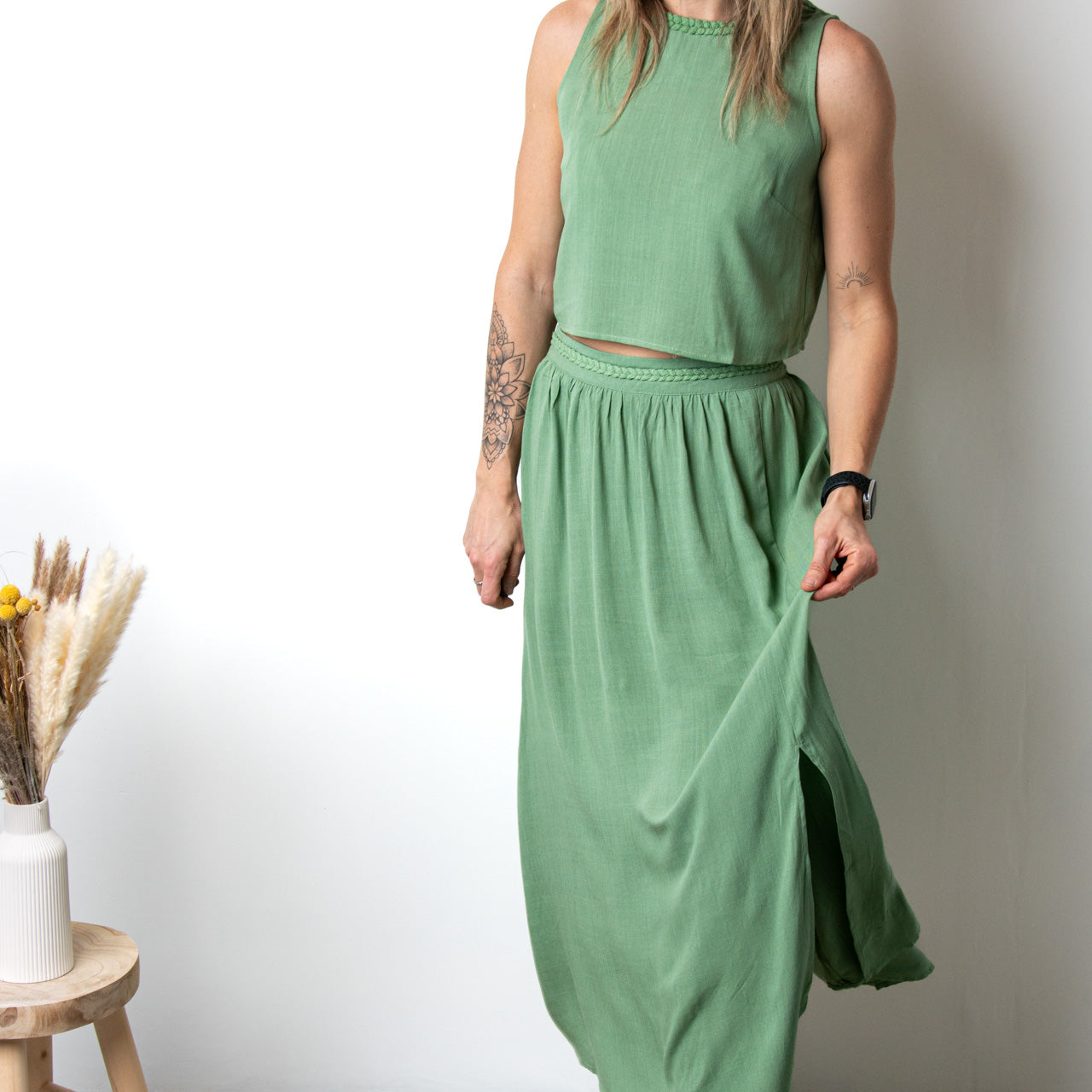 Ensemble Jupe & Crop Top Vert Sauge