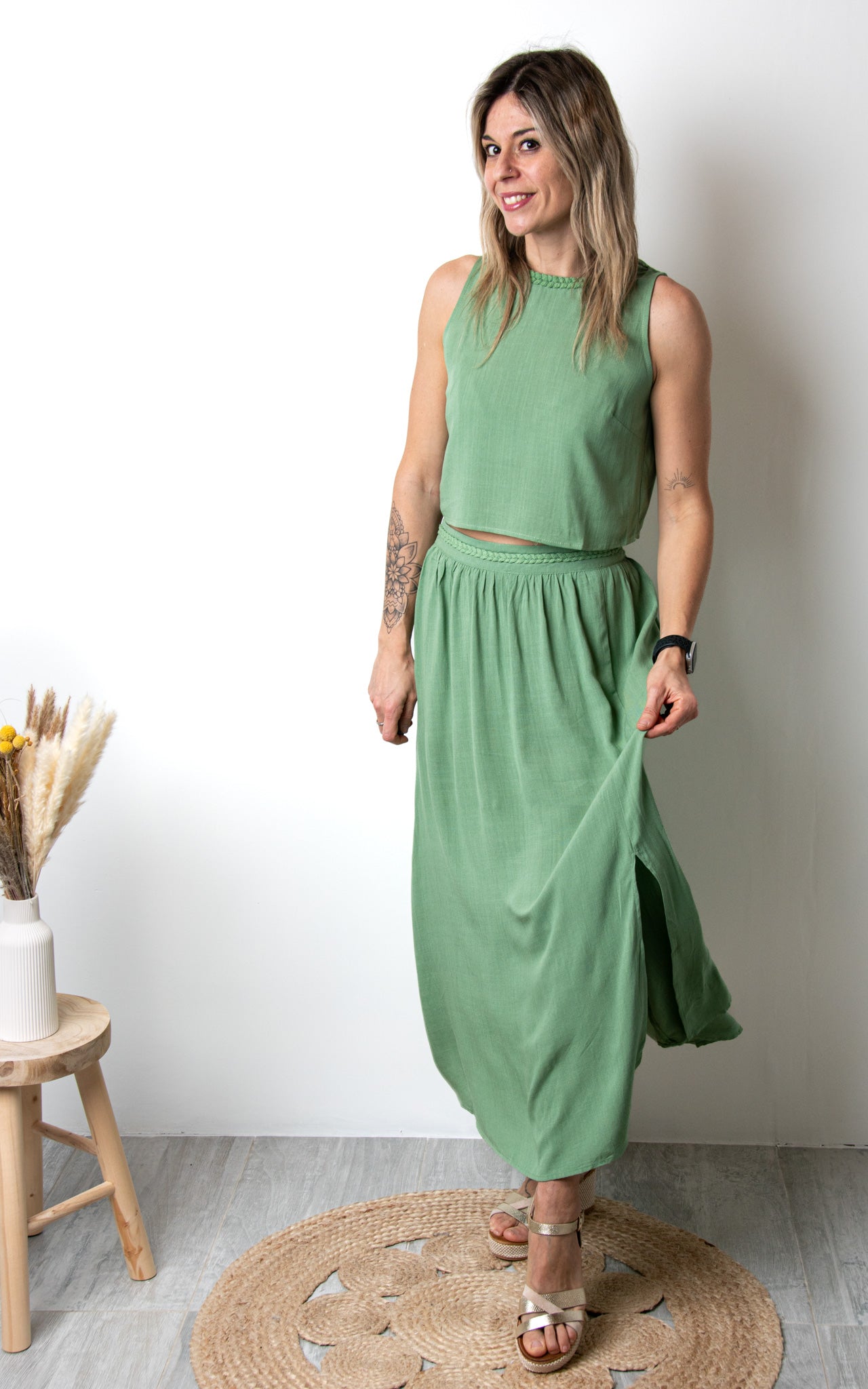 Ensemble Jupe & Crop Top Vert Sauge