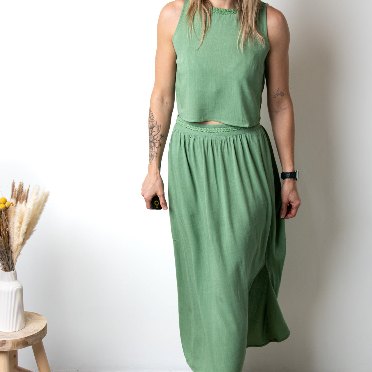 Ensemble Jupe & Crop Top Vert Sauge