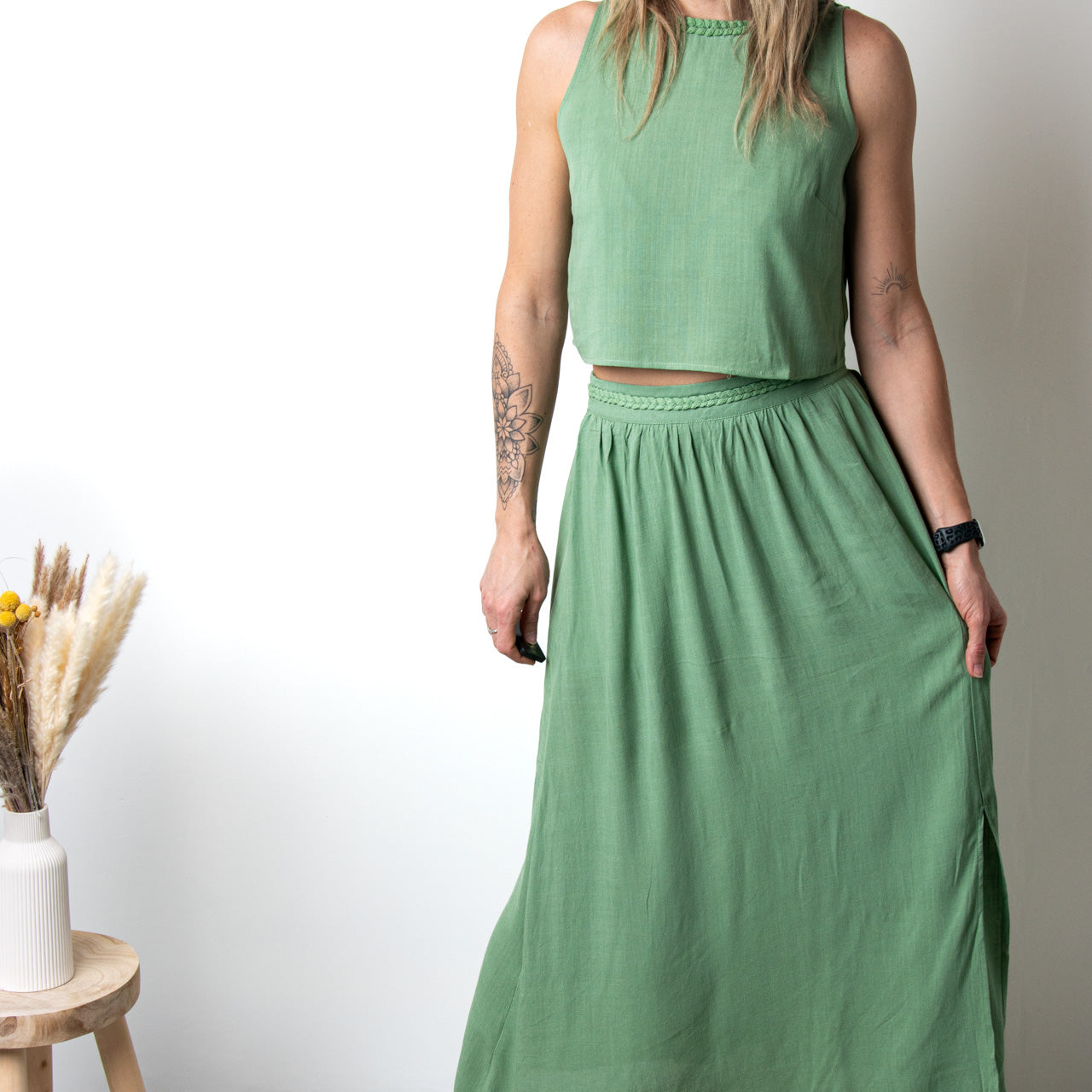 Ensemble Jupe & Crop Top Sonia – Vert Sauge