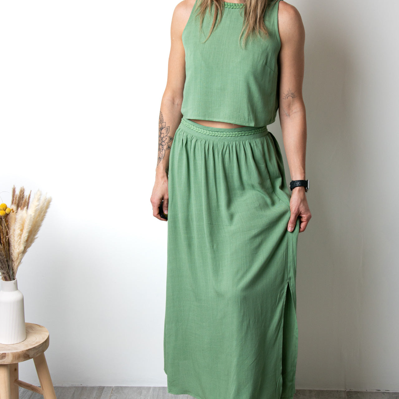 Ensemble Jupe & Crop Top Vert Sauge