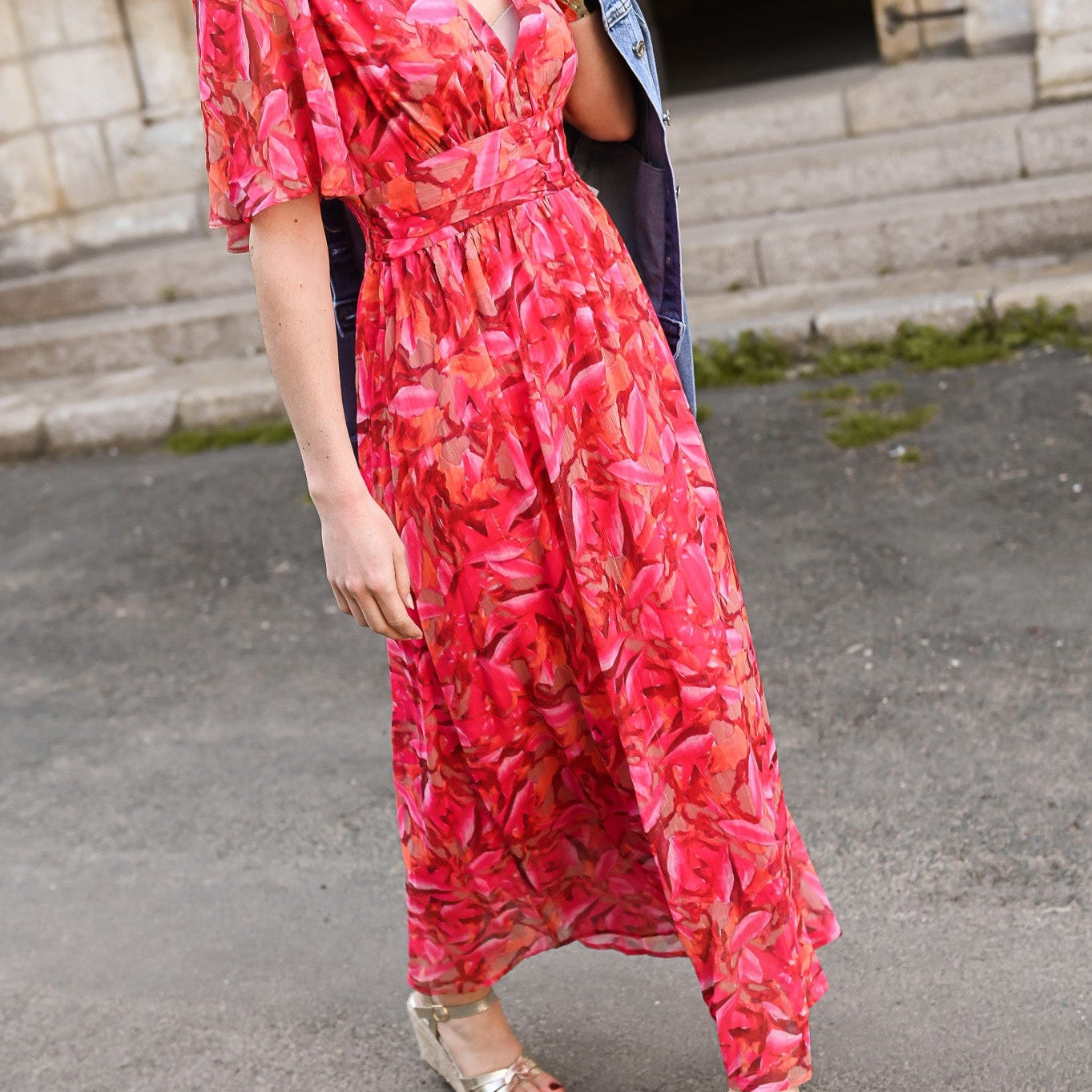 Robe longue rose fleuri la boutique de lydie