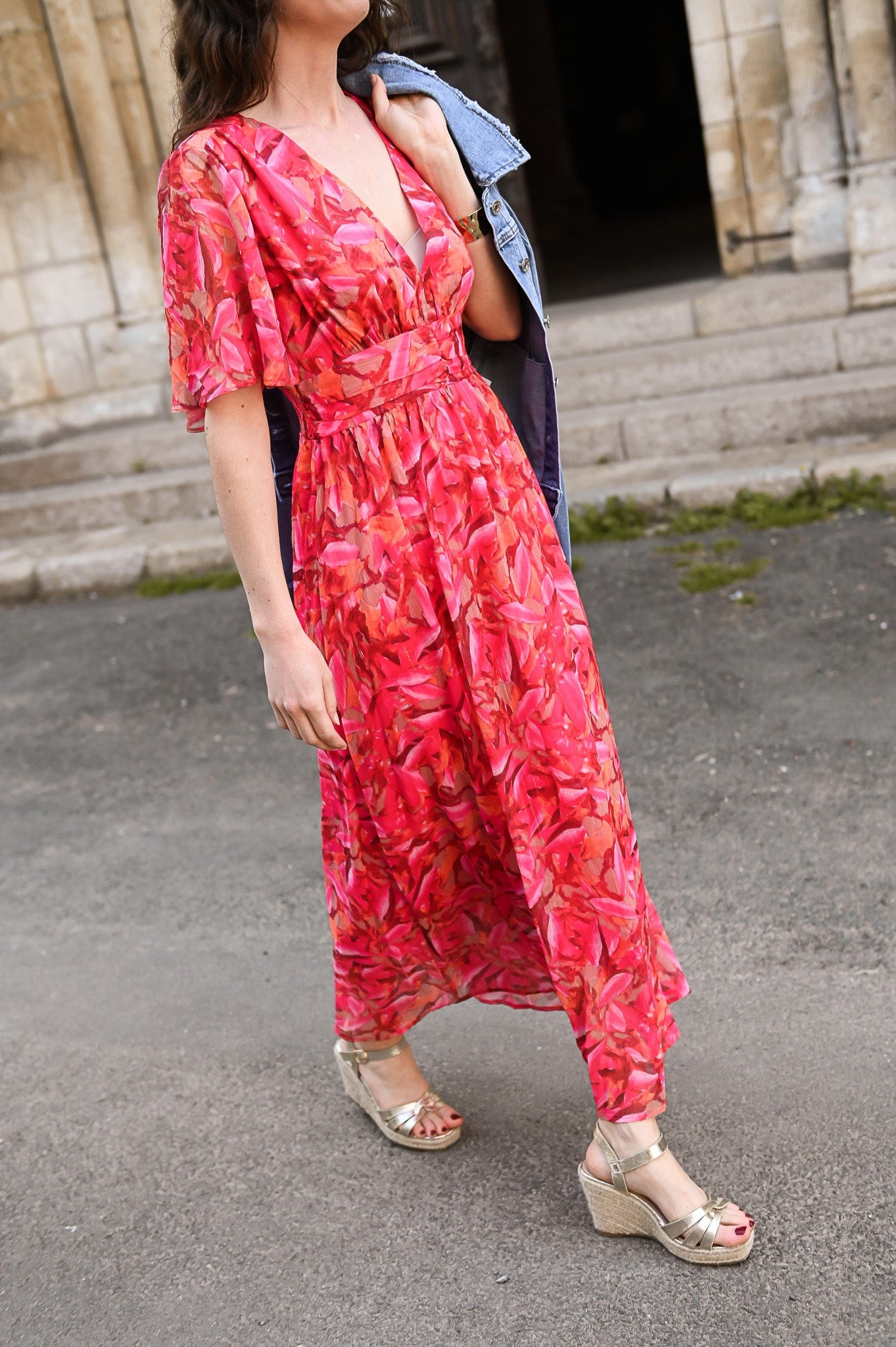 Robe longue rose fleuri la boutique de lydie