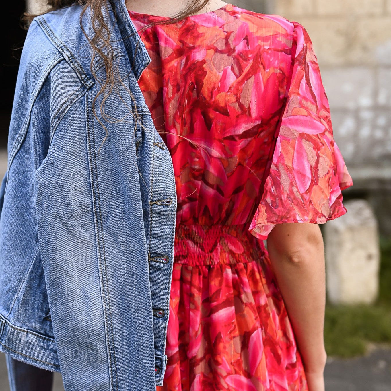 Robe longue rose fleuri