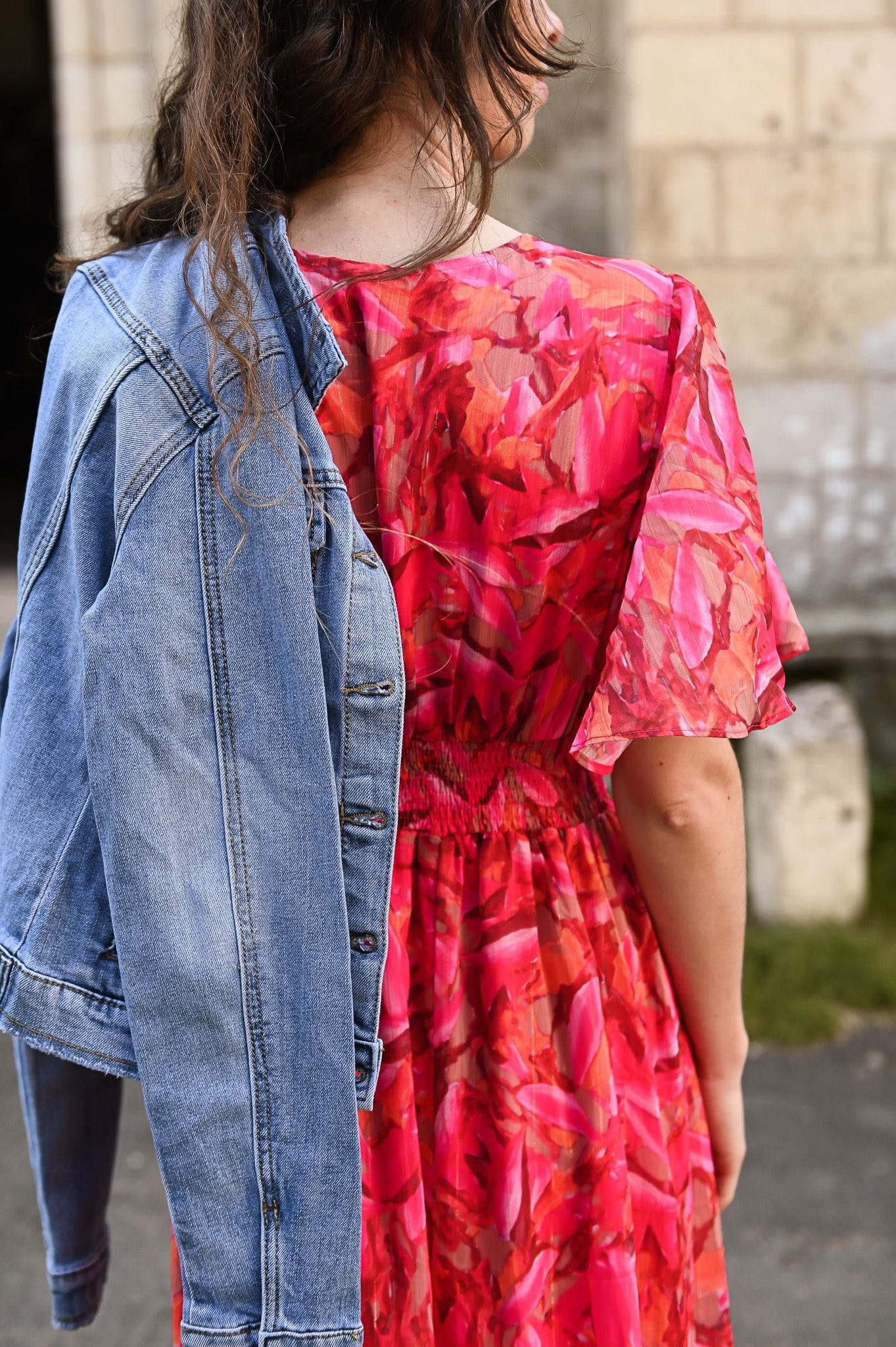 Robe longue rose fleuri