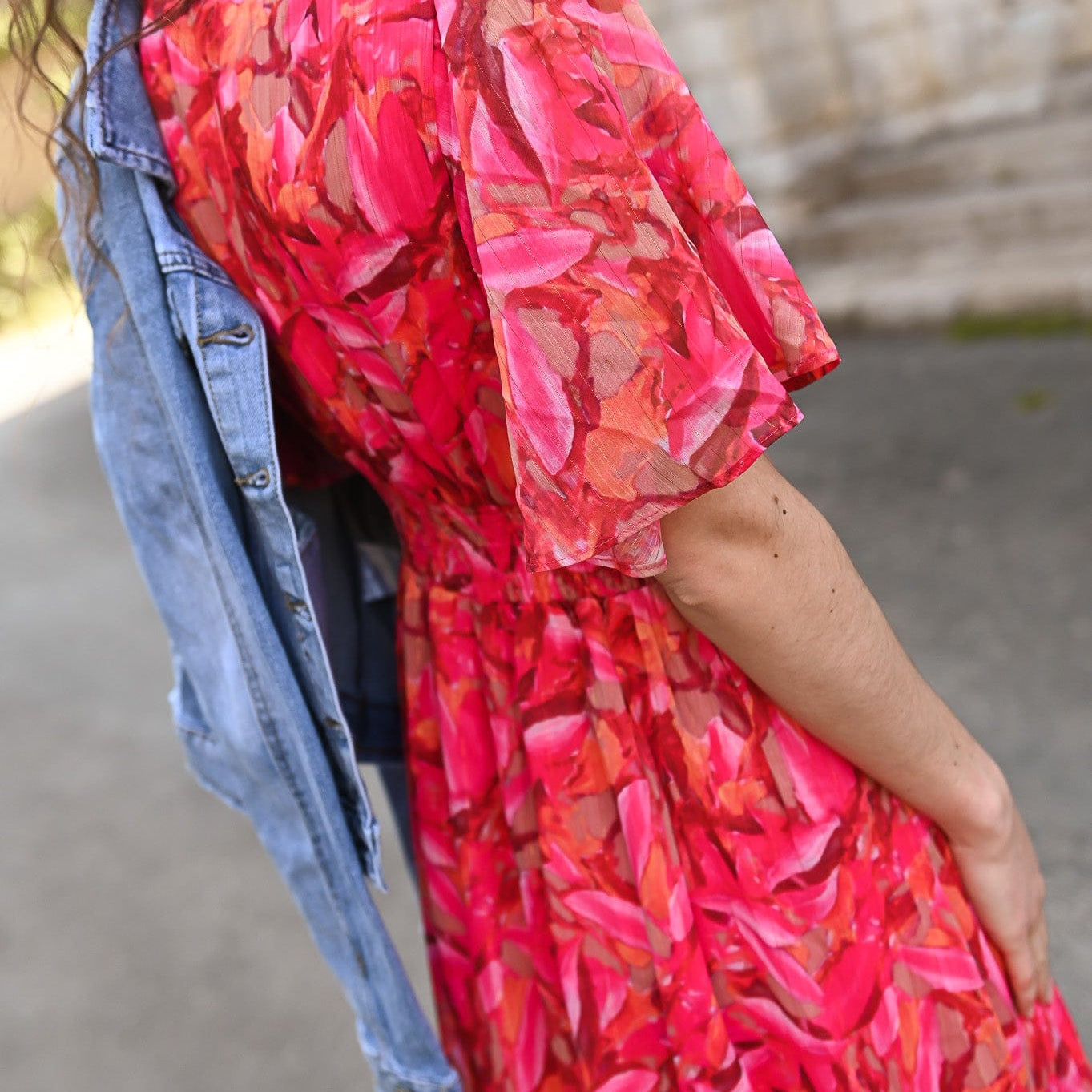 Robe longue rose fleuri