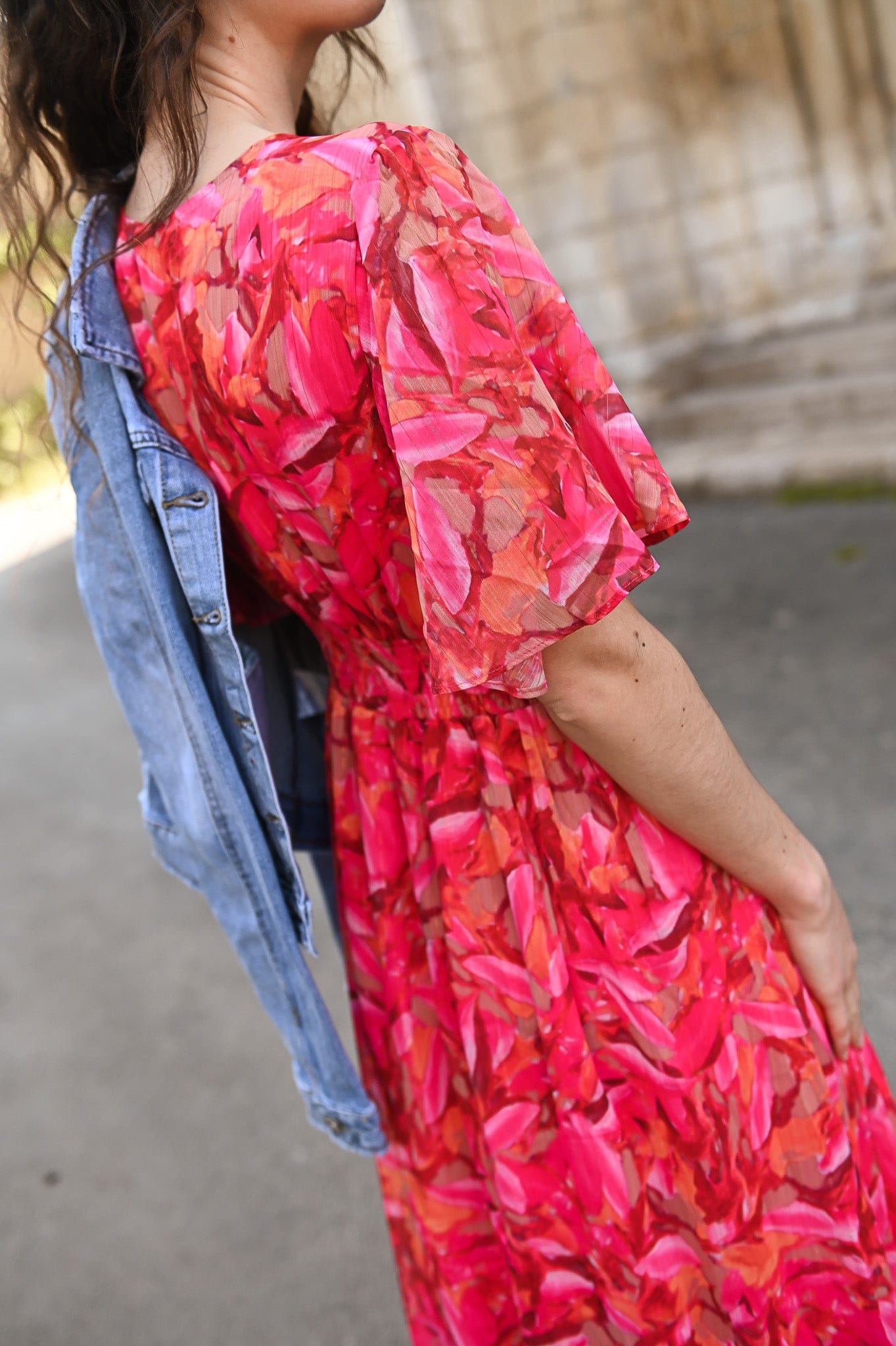 Robe longue rose fleuri