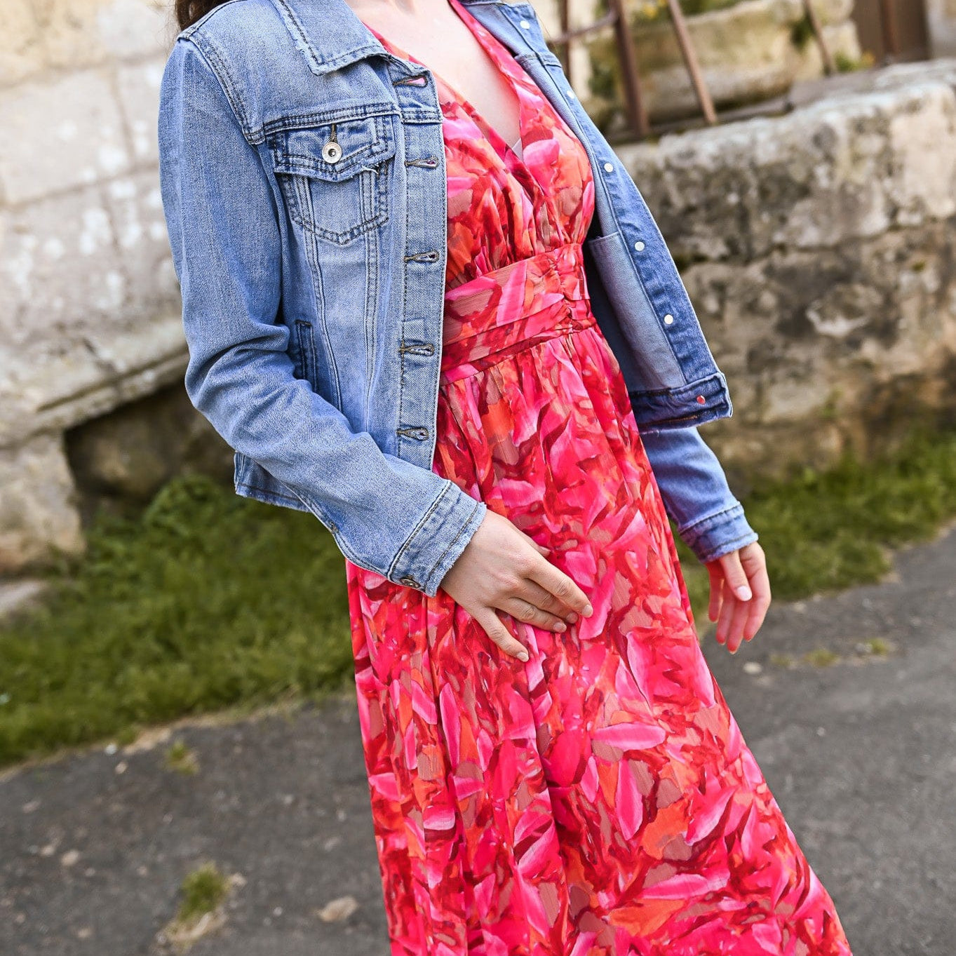 Robe longue rose fleuri