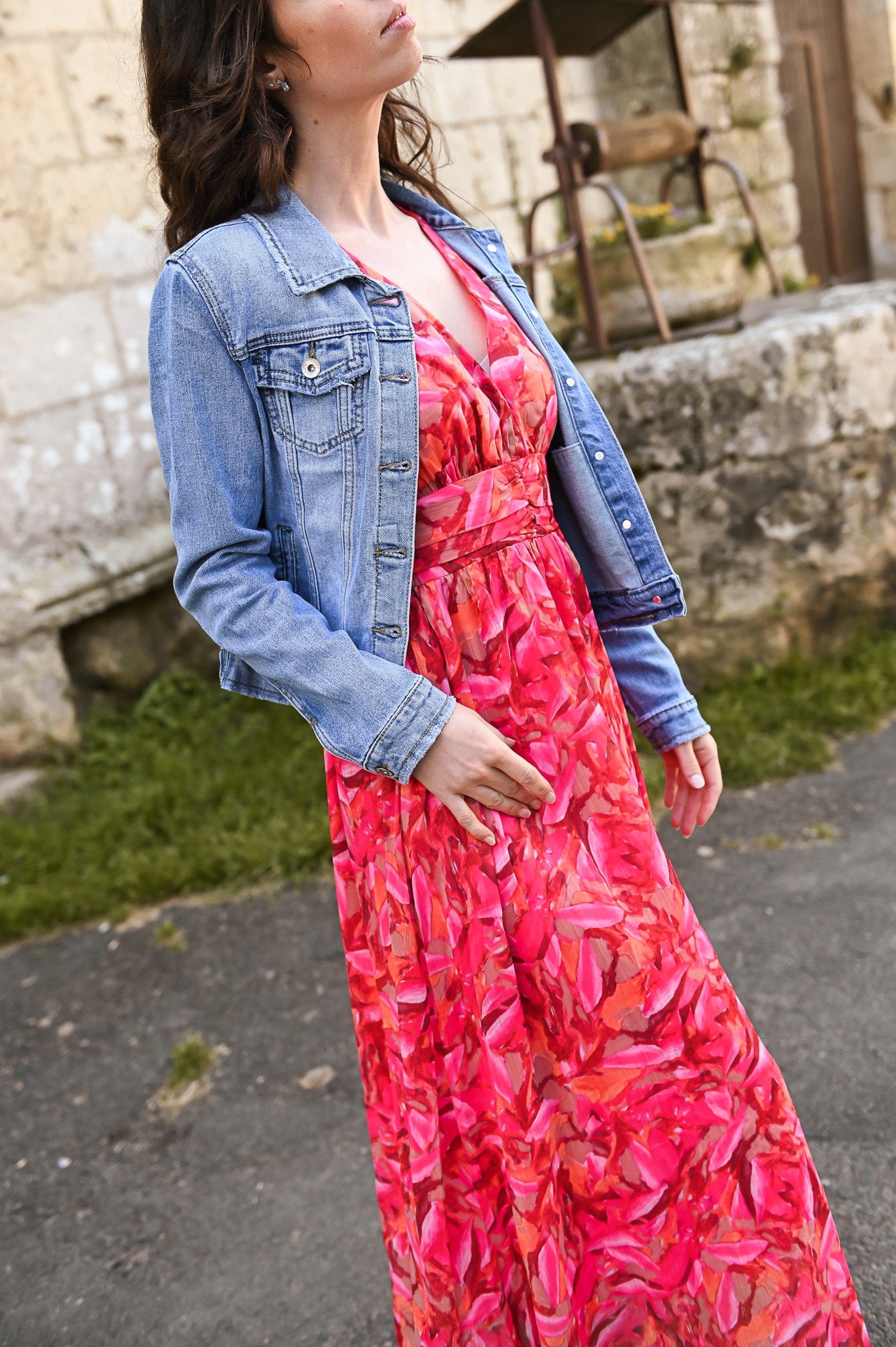 Robe longue rose fleuri