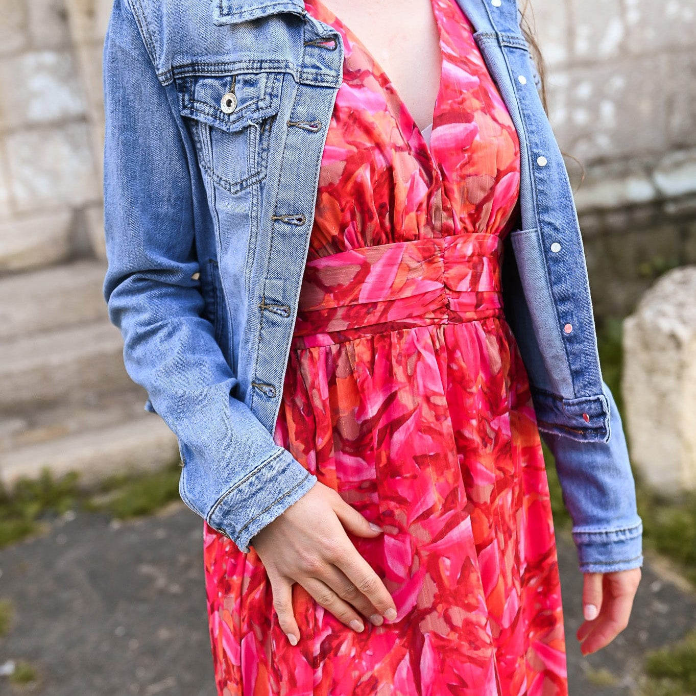 Robe longue rose fleuri