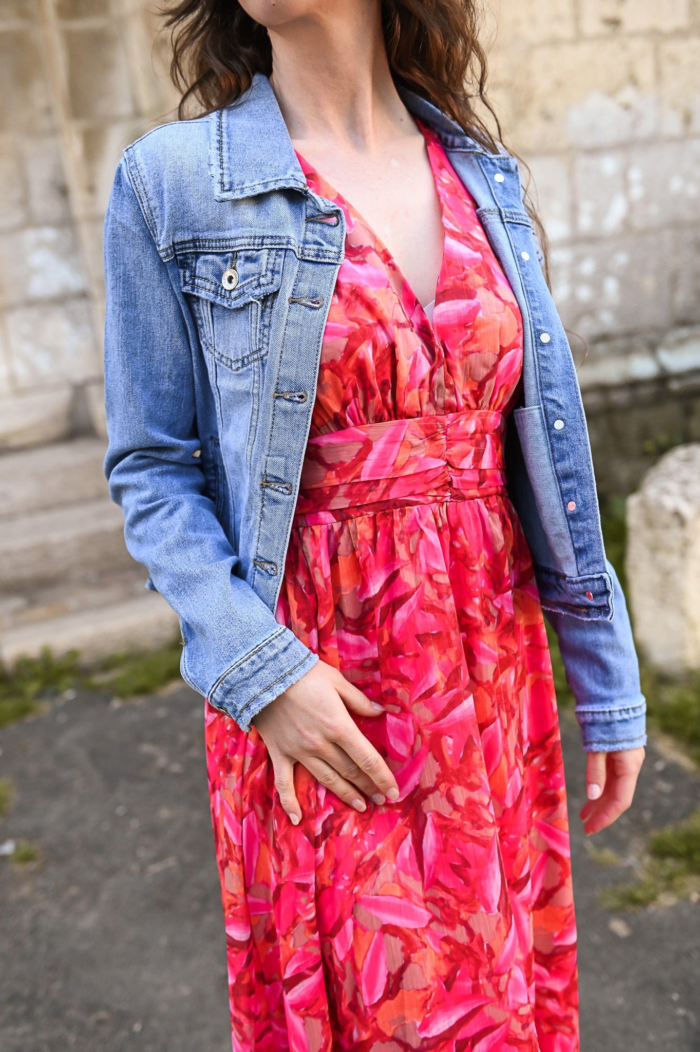 Robe longue rose fleuri