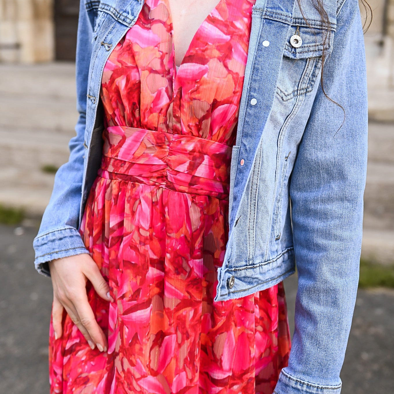 Robe longue rose fleuri