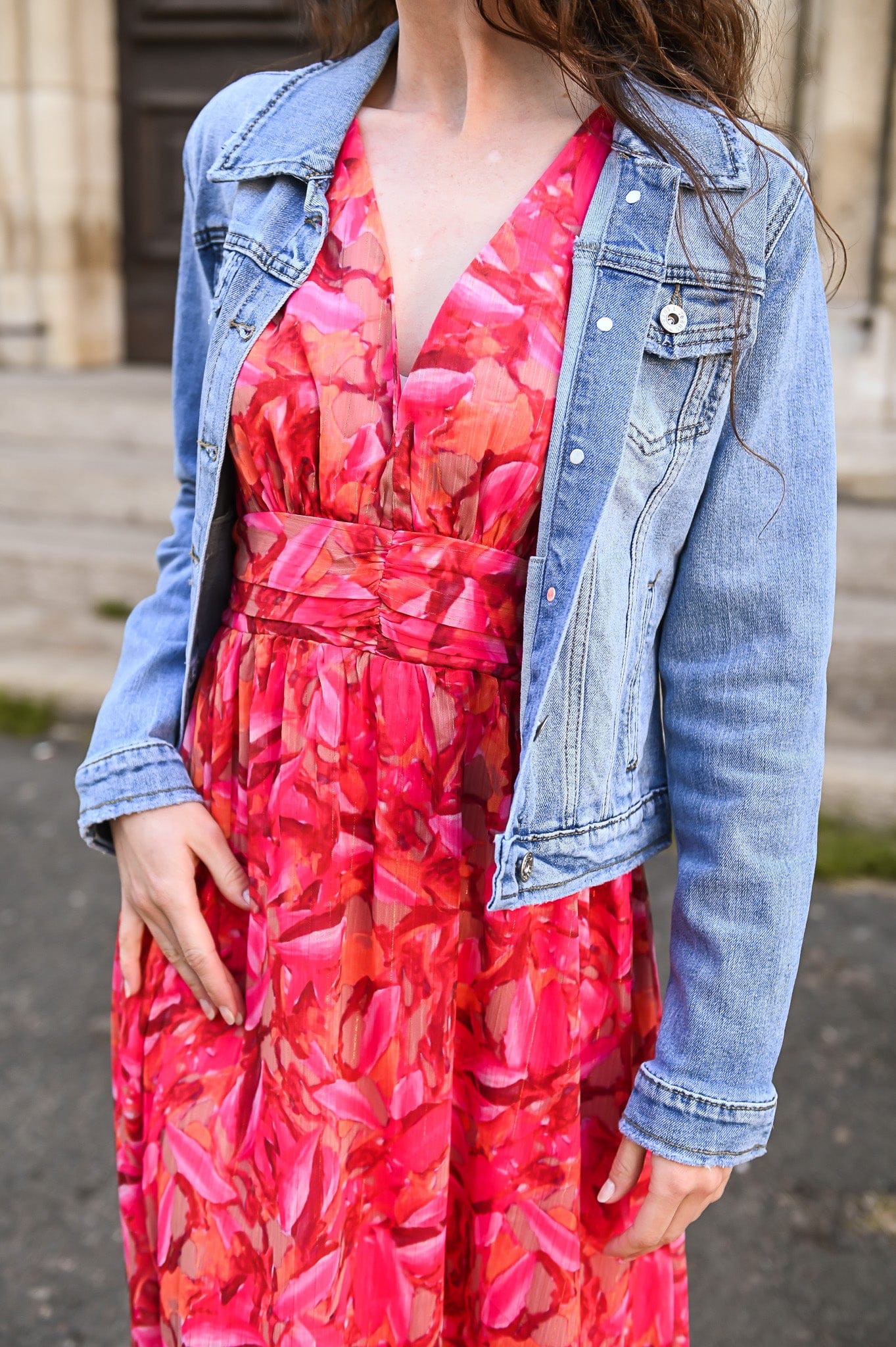 Robe longue rose fleuri