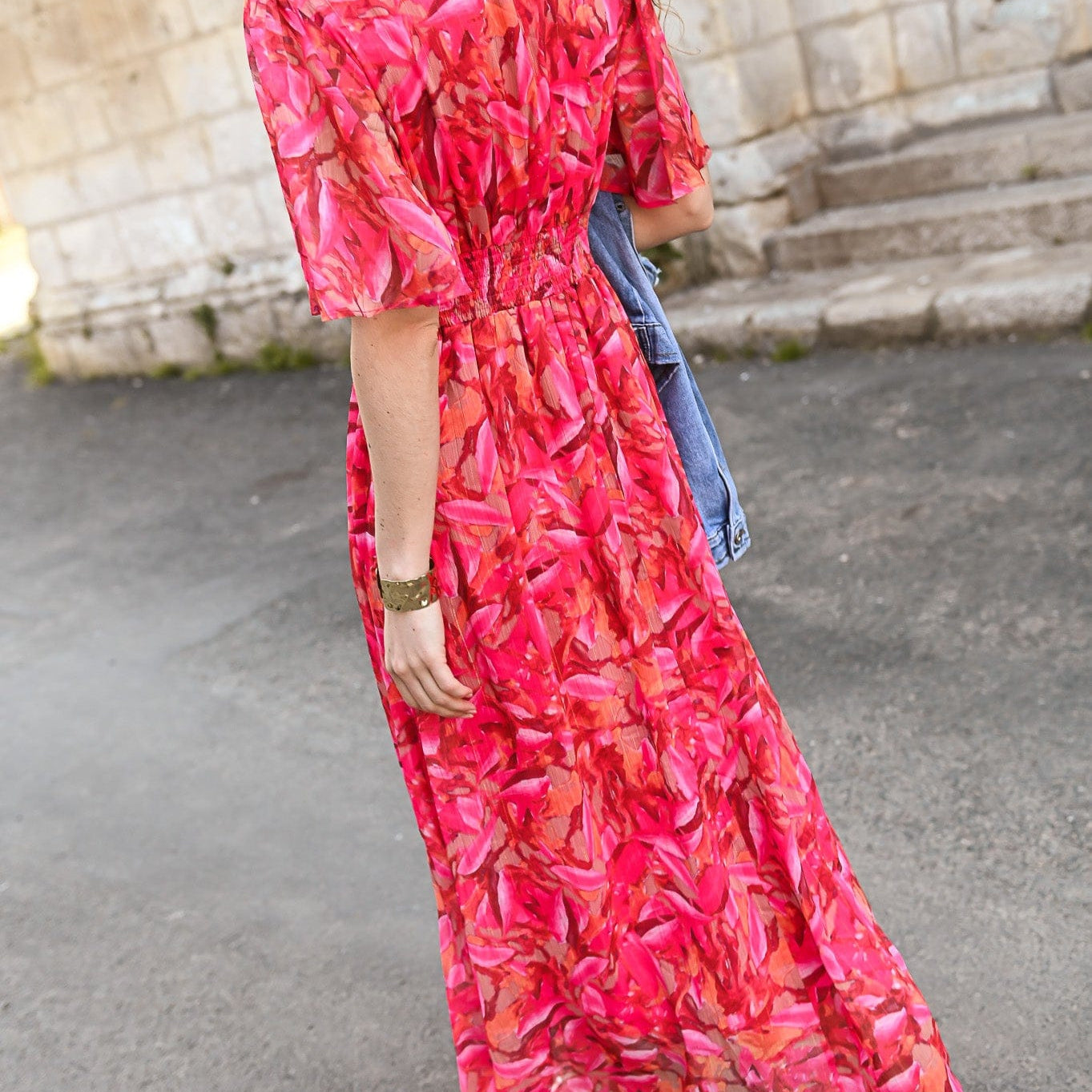 Robe longue rose fleuri